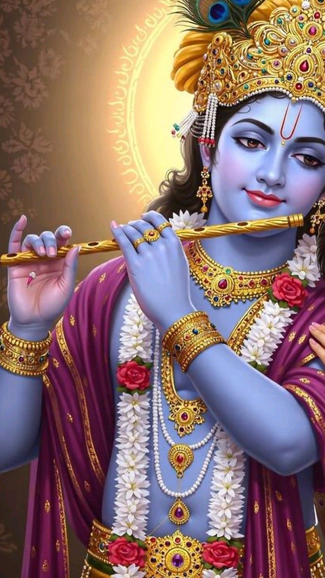 Lord Krishna playing the flute, divine portrait