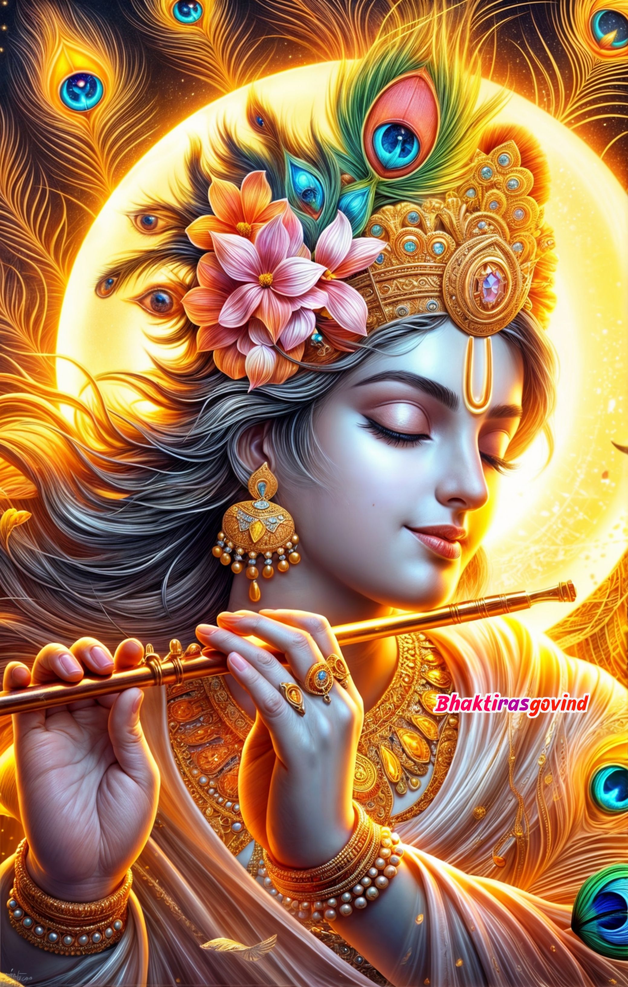 Krishna playing a golden flute.