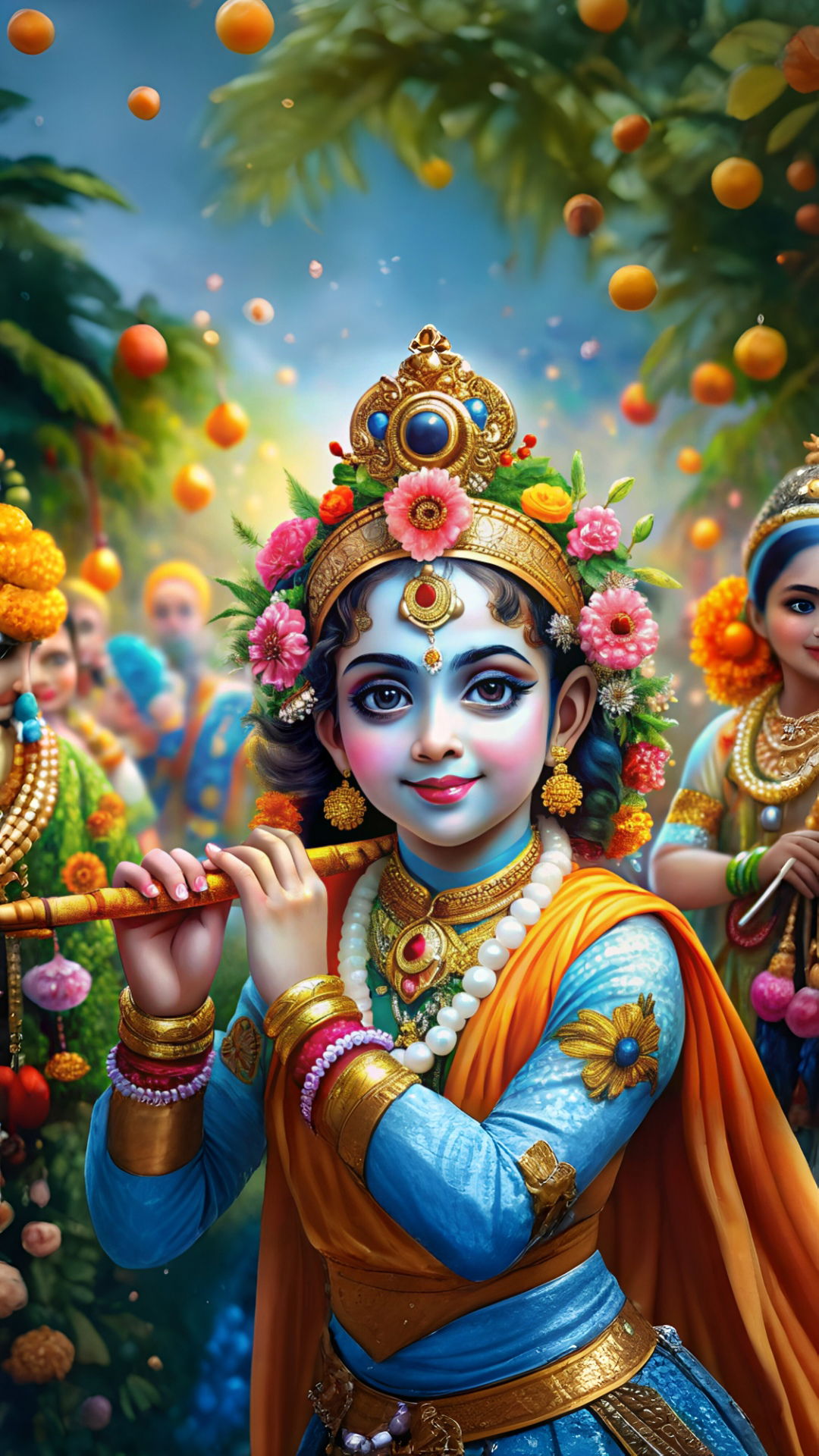 Baby Krishna playing the flute, devotional art