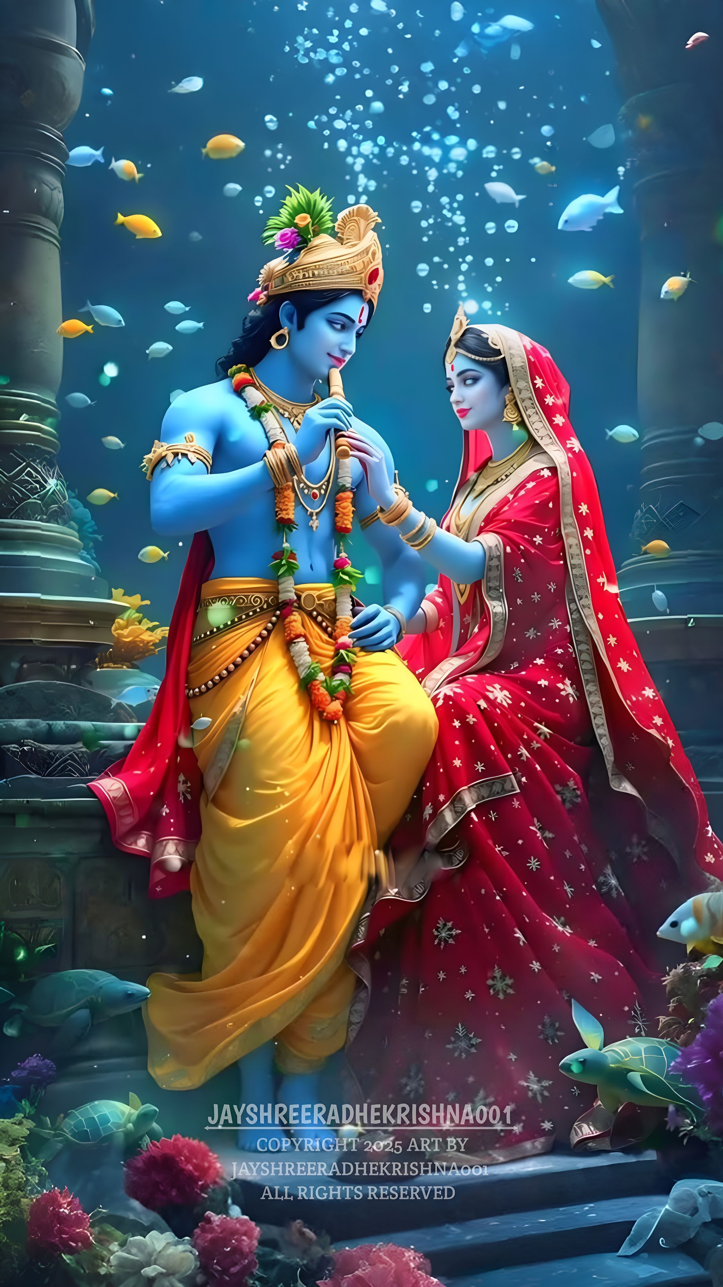 Krishna Radha underwater divine couple
