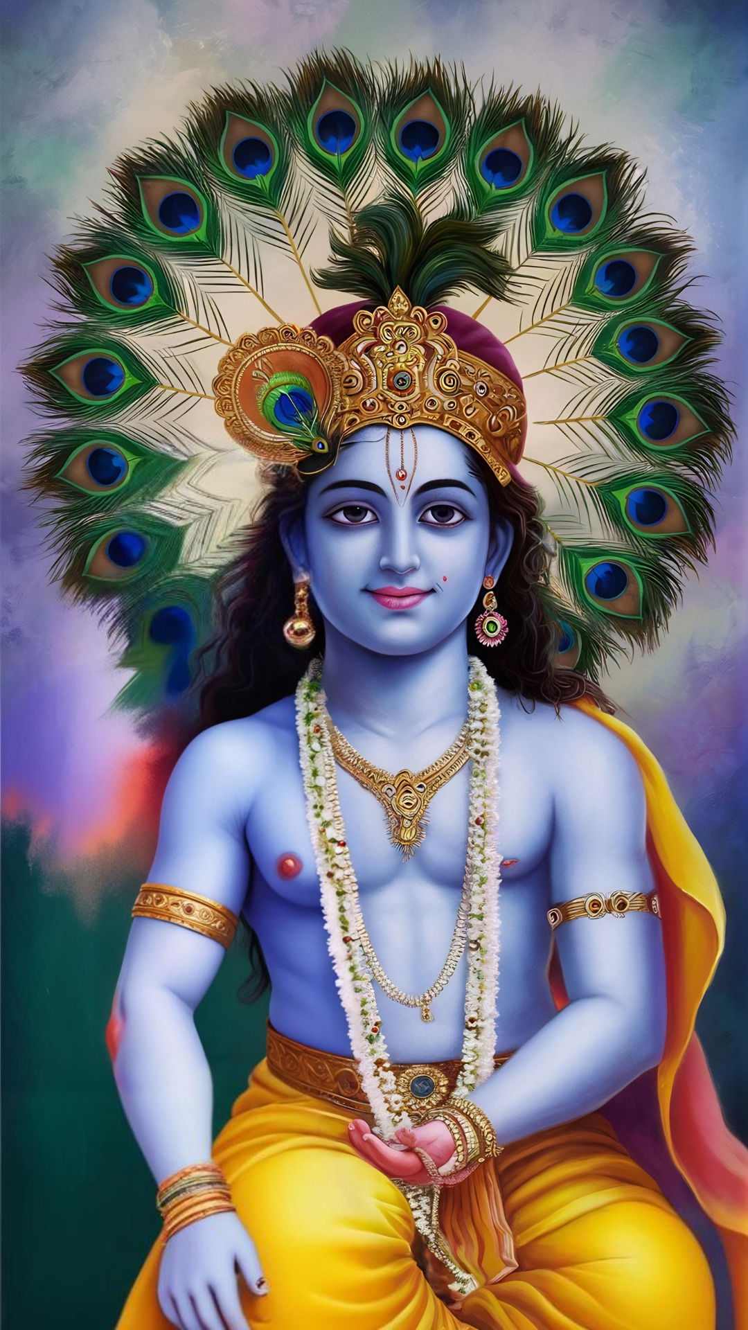Krishna with peacock feather, divine portrait