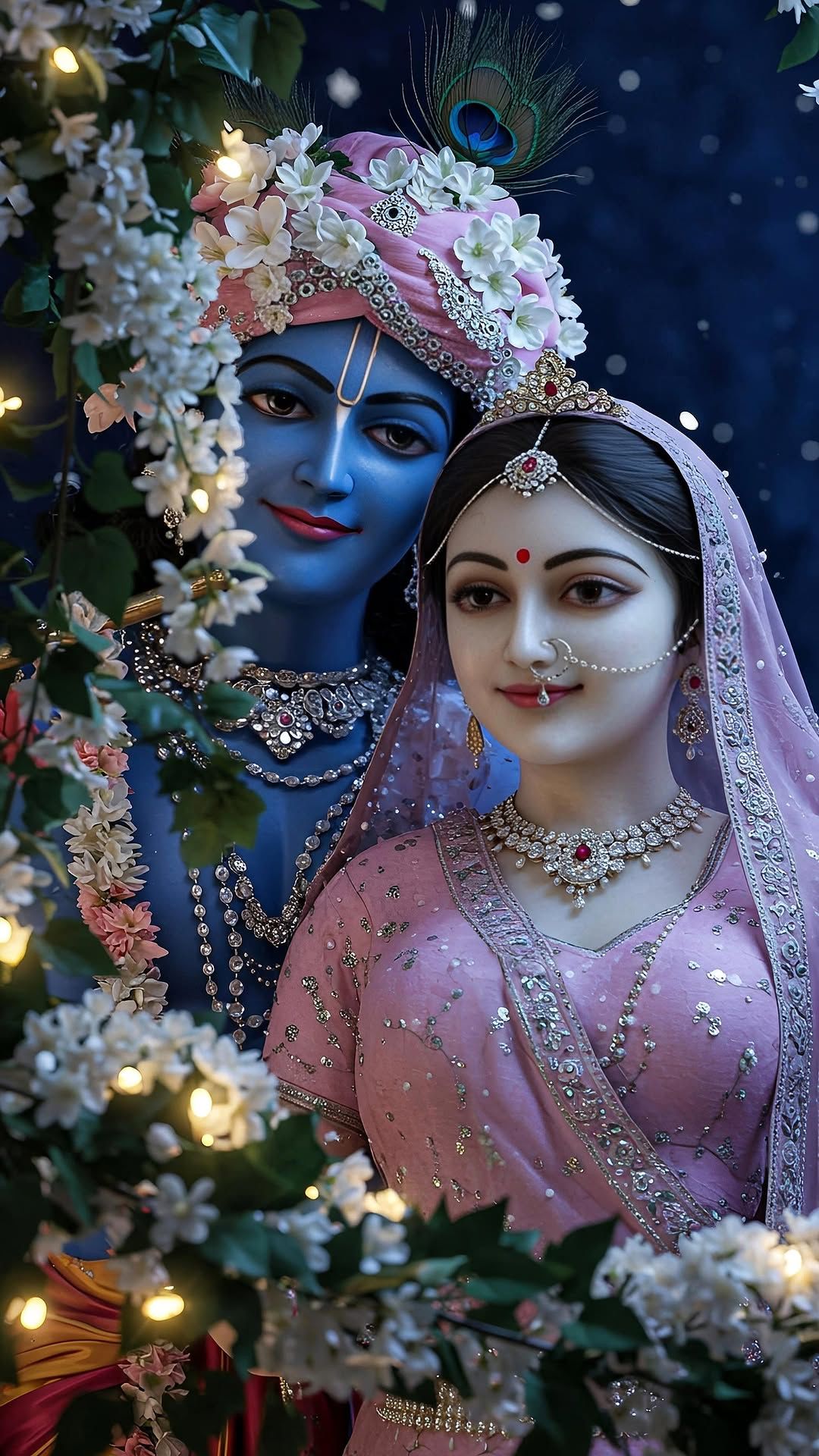 Radha Krishna adorned with flowers