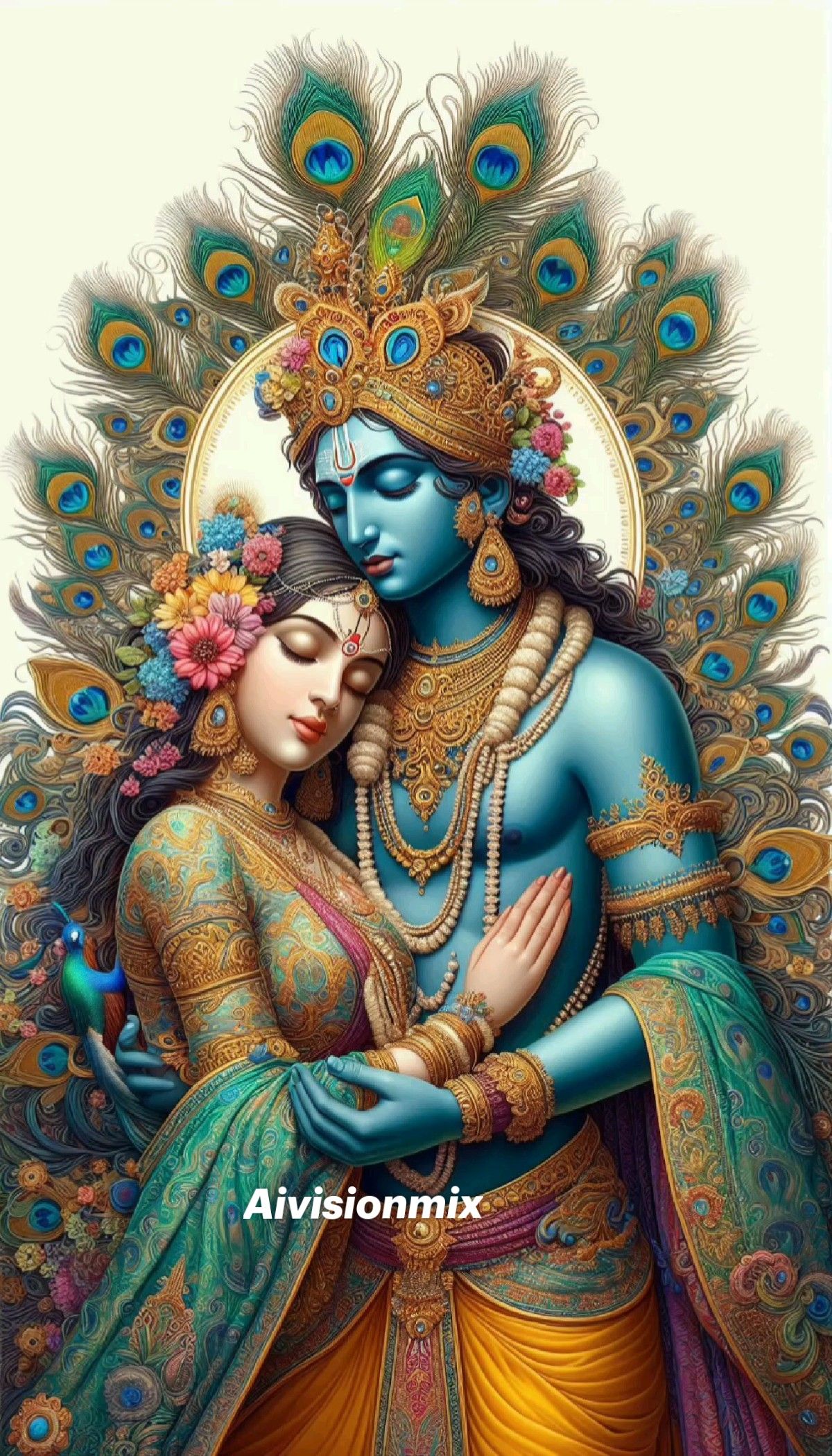 Radha and Krishna in loving embrace