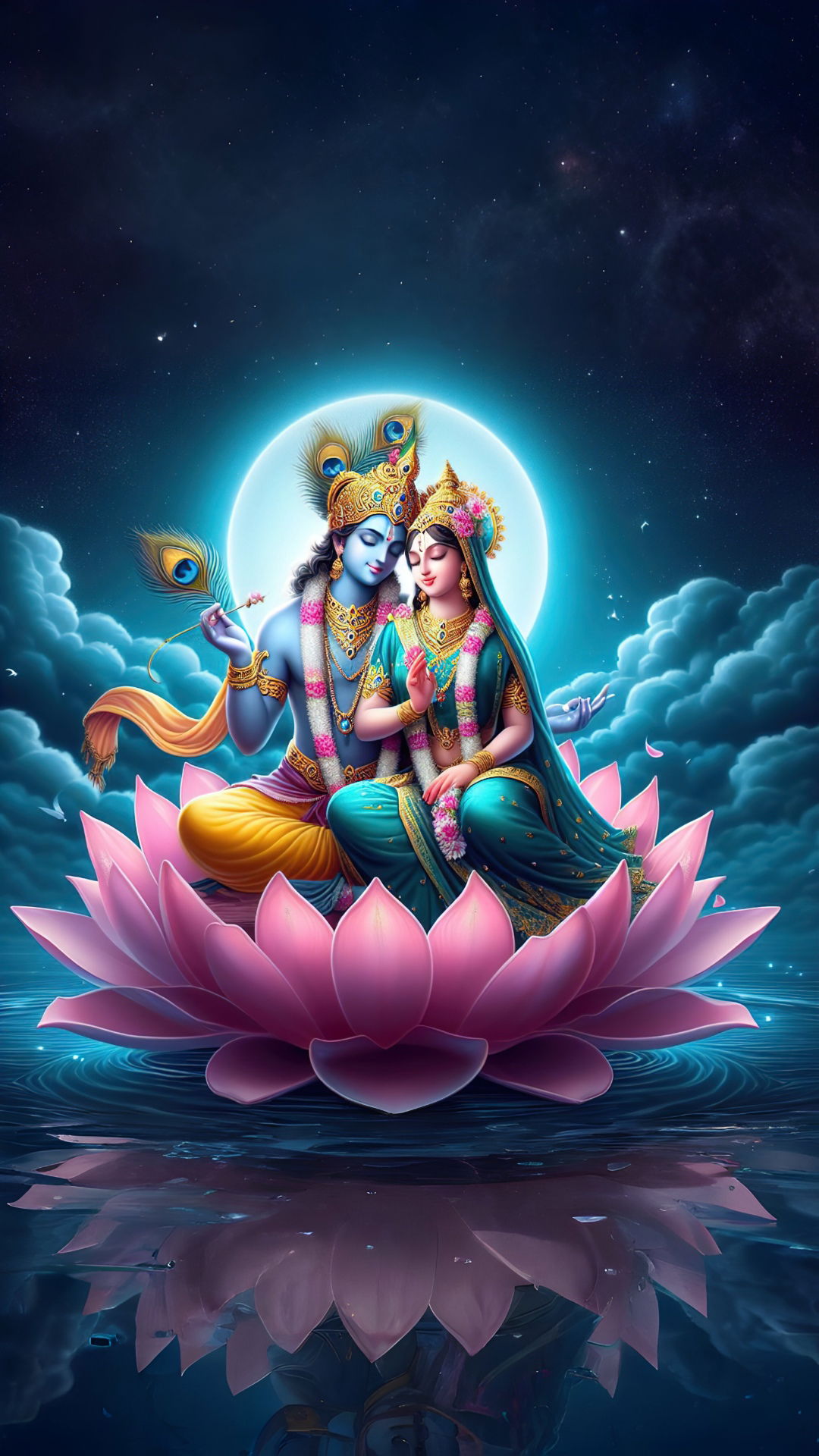 Radha Krishna on a lotus flower