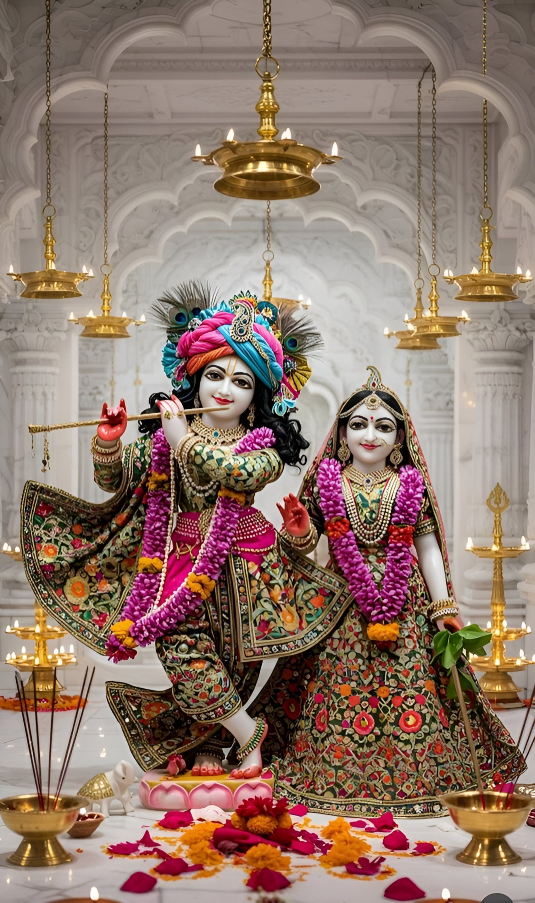 Radha and Krishna in a marble temple