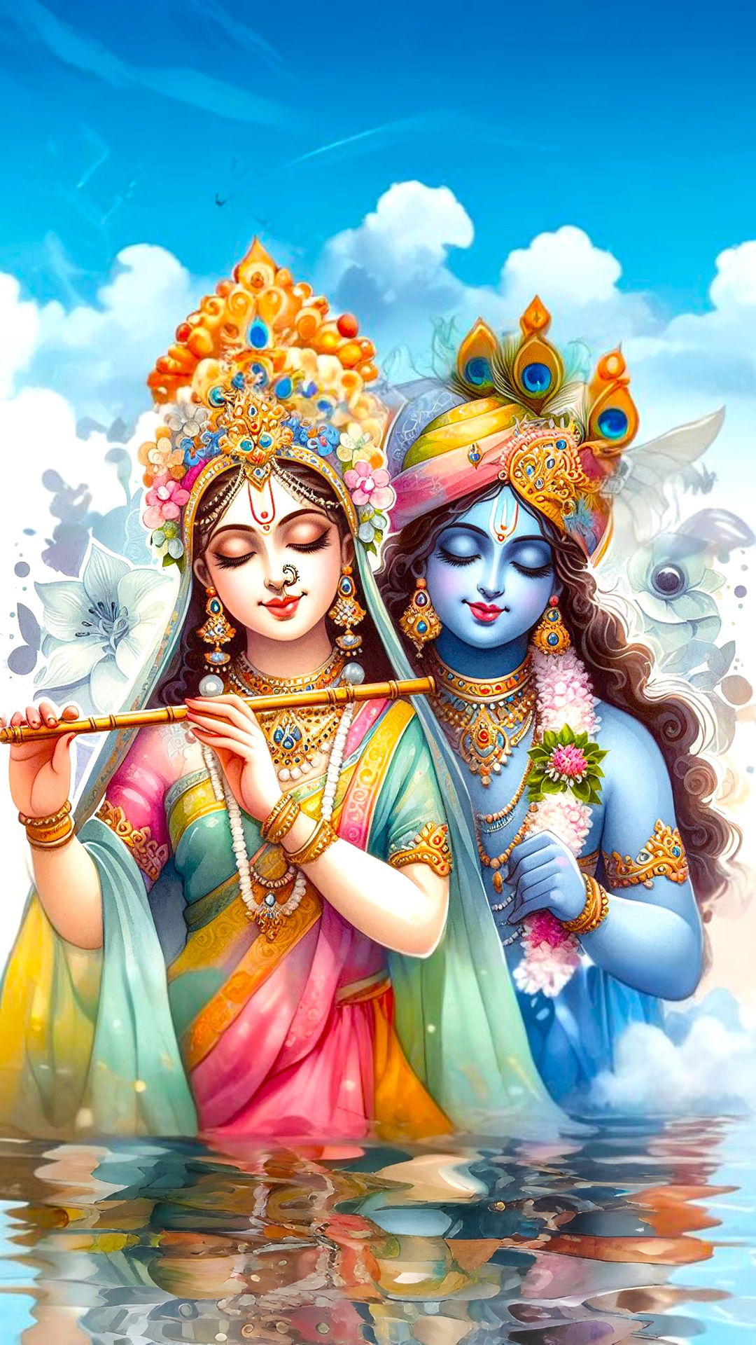 Radha and Krishna in loving embrace