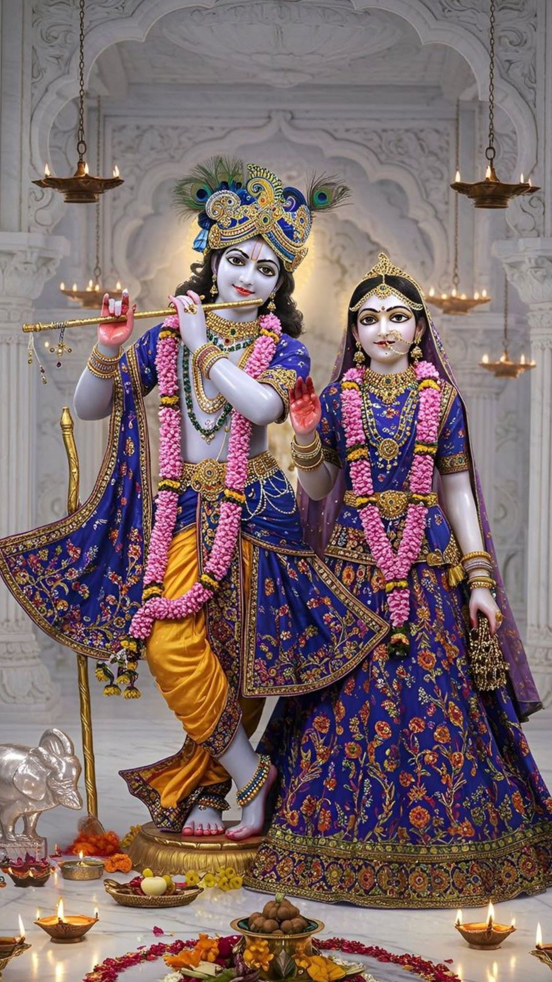 Radha Krishna statue temple offering