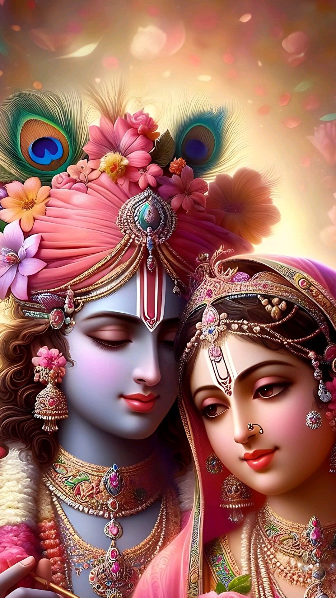Radha Krishna loving embrace devotional art