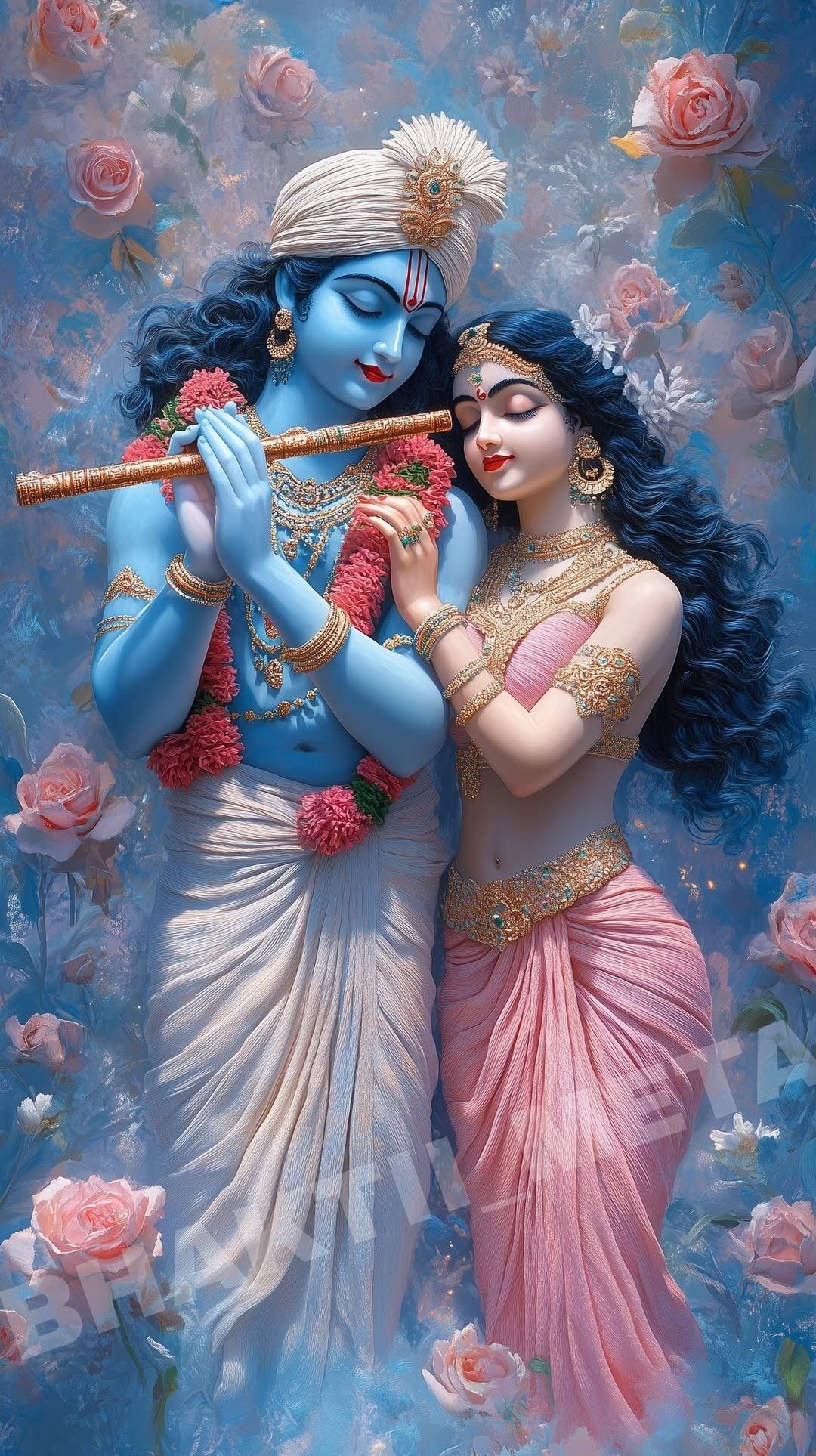 Krishna and Radha divine embrace wallpaper