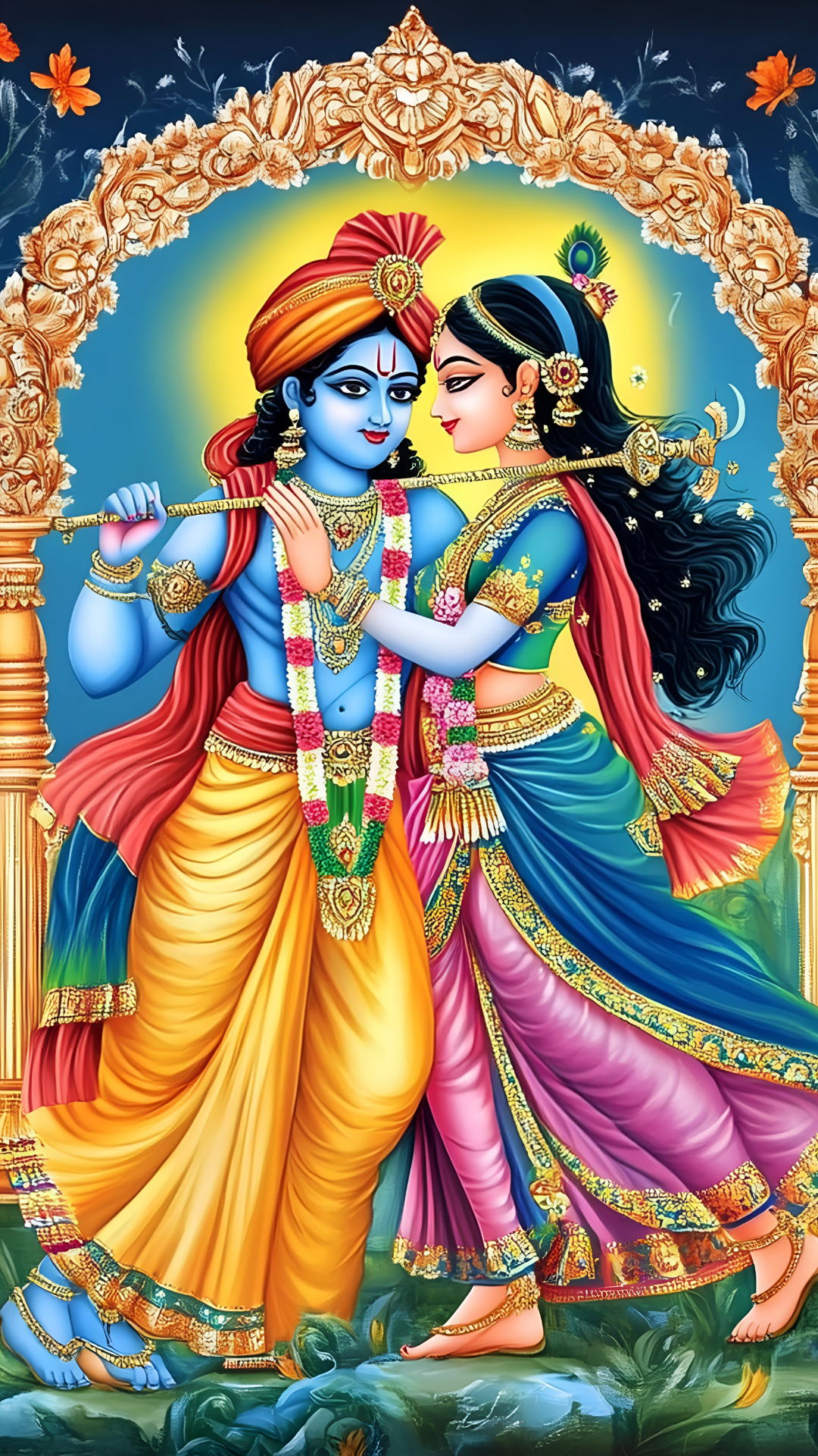 Radha and Krishna in loving embrace