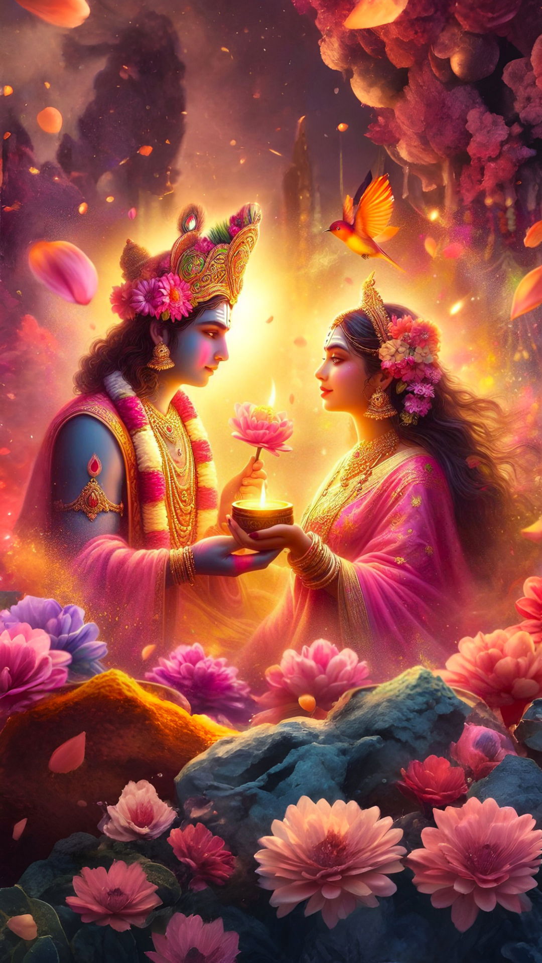 Radha and Krishna sharing a loving gaze