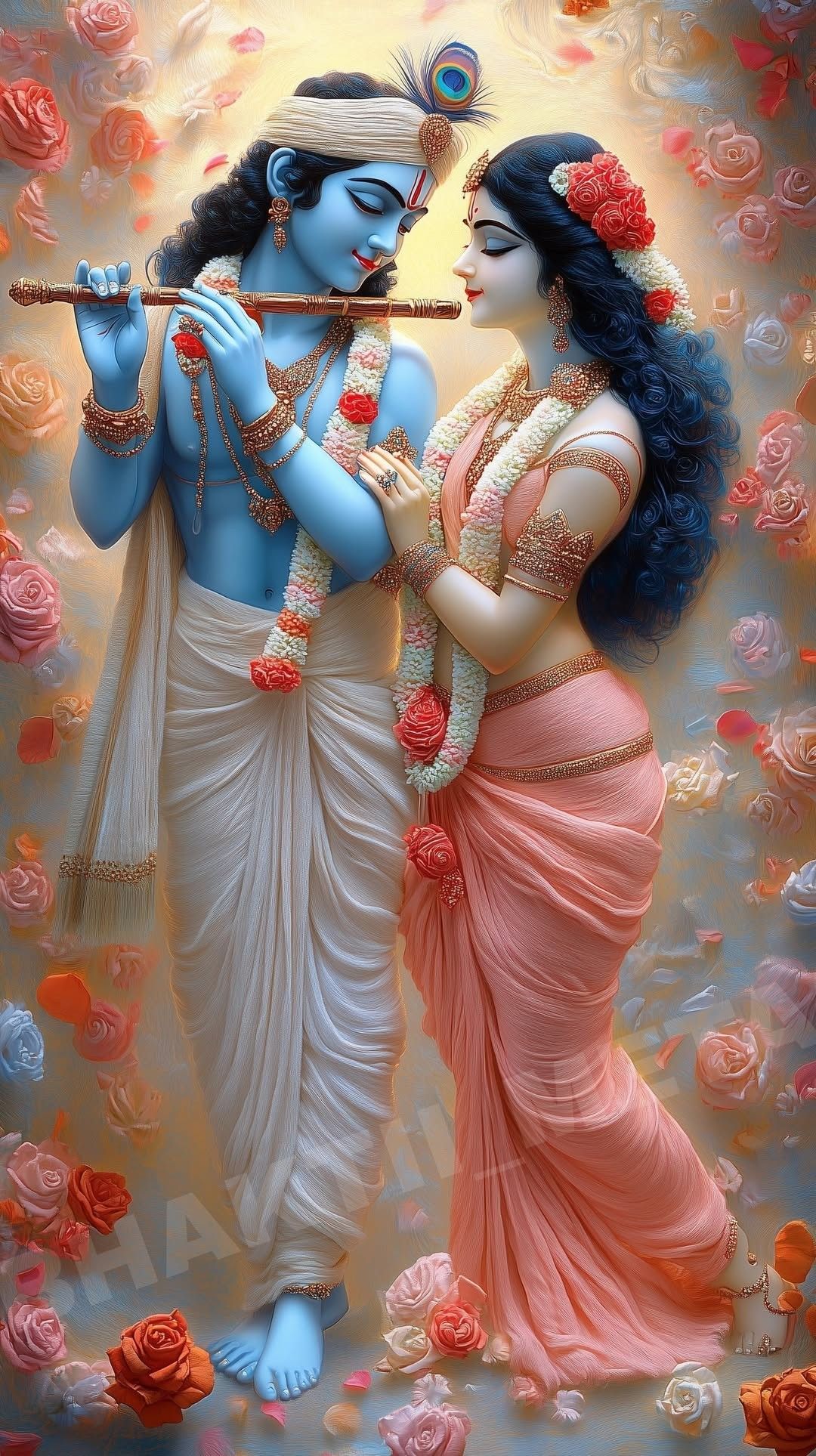 Radha and Krishna in floral bliss