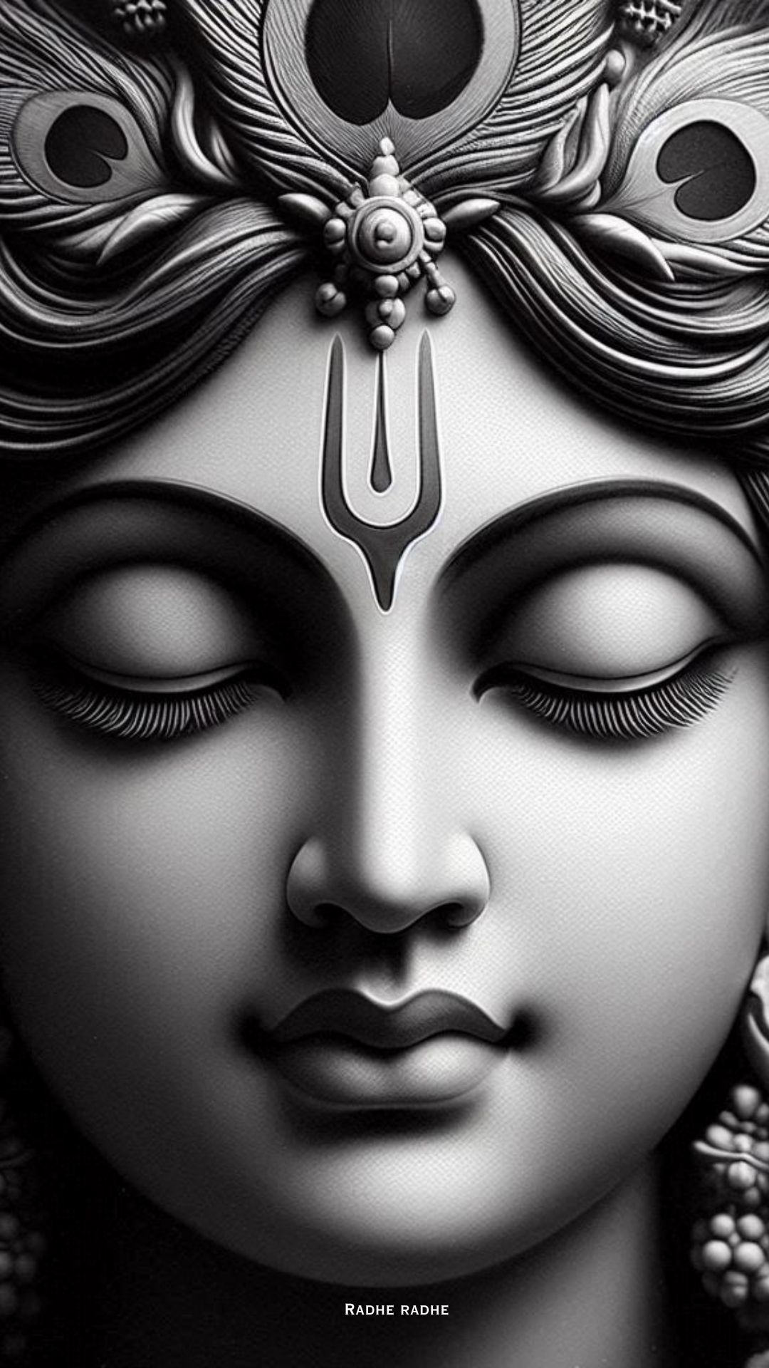 Peaceful Krishna face with peacock feather