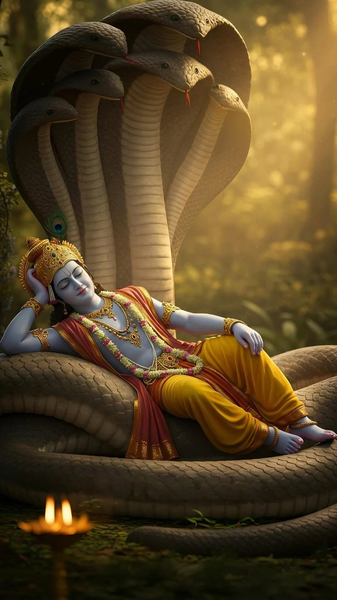Krishna resting on Sheshnag divine art