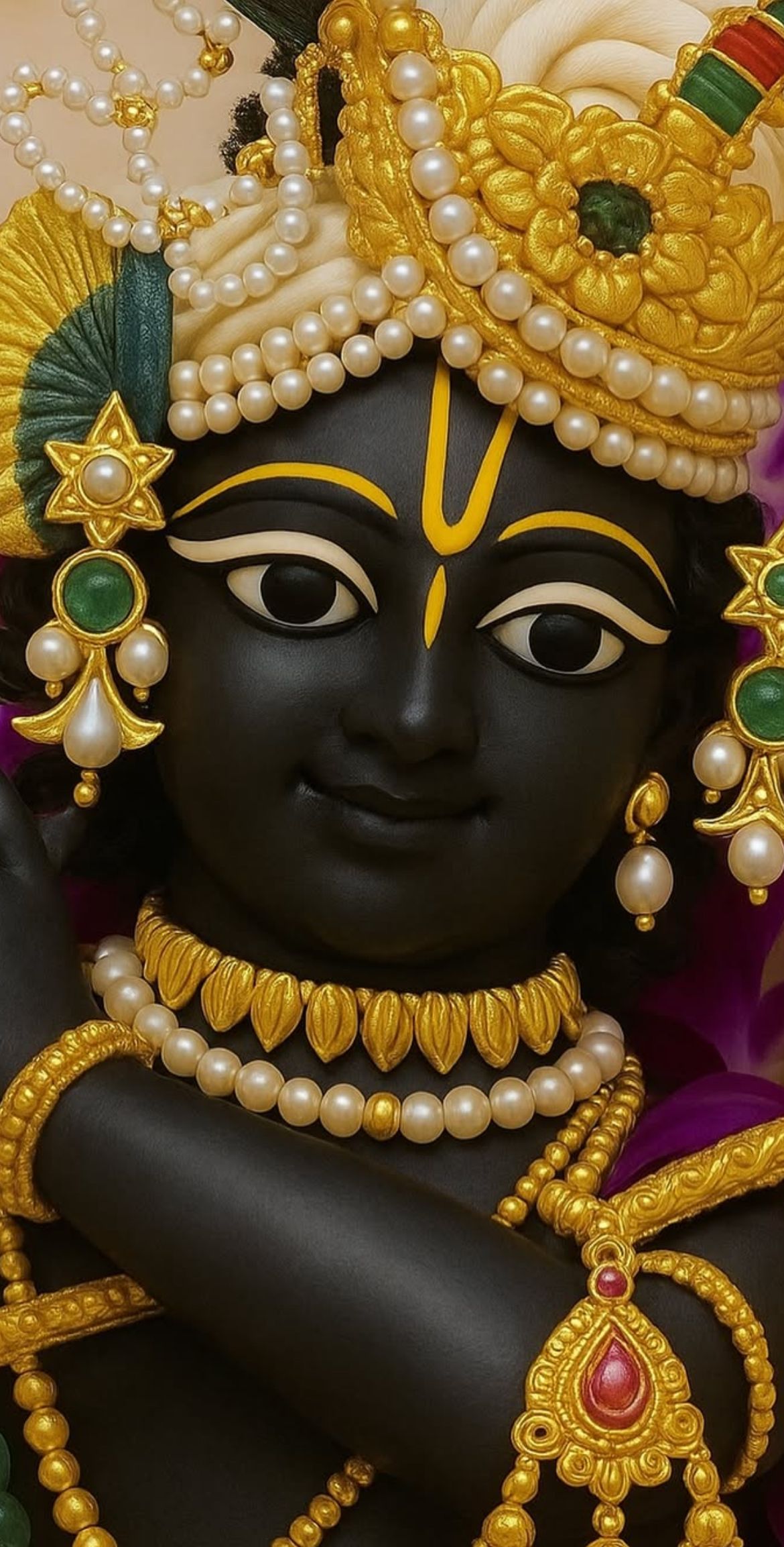 Close-up of Lord Krishna\'s radiant face.