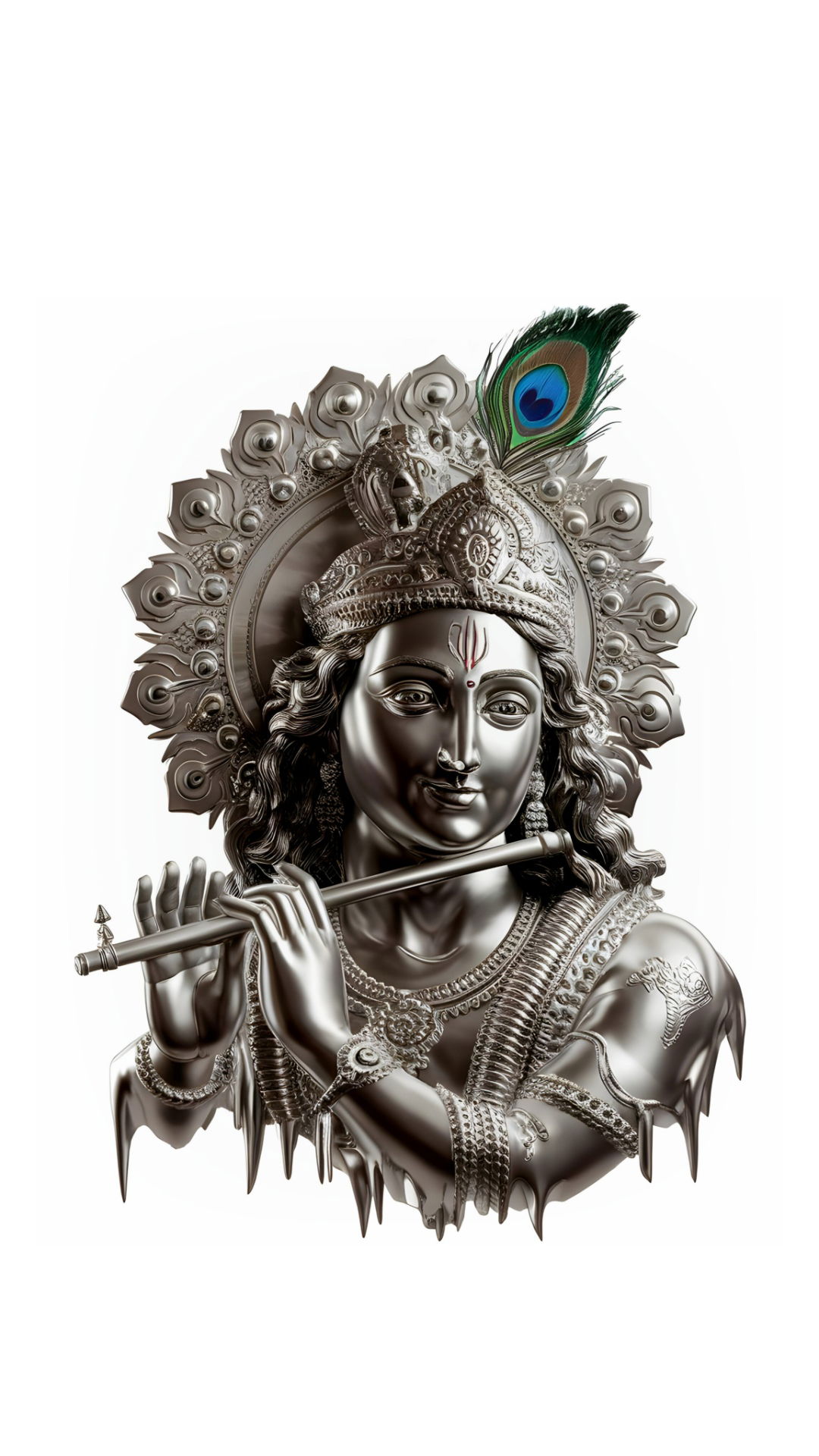 Krishna playing flute silver portrait