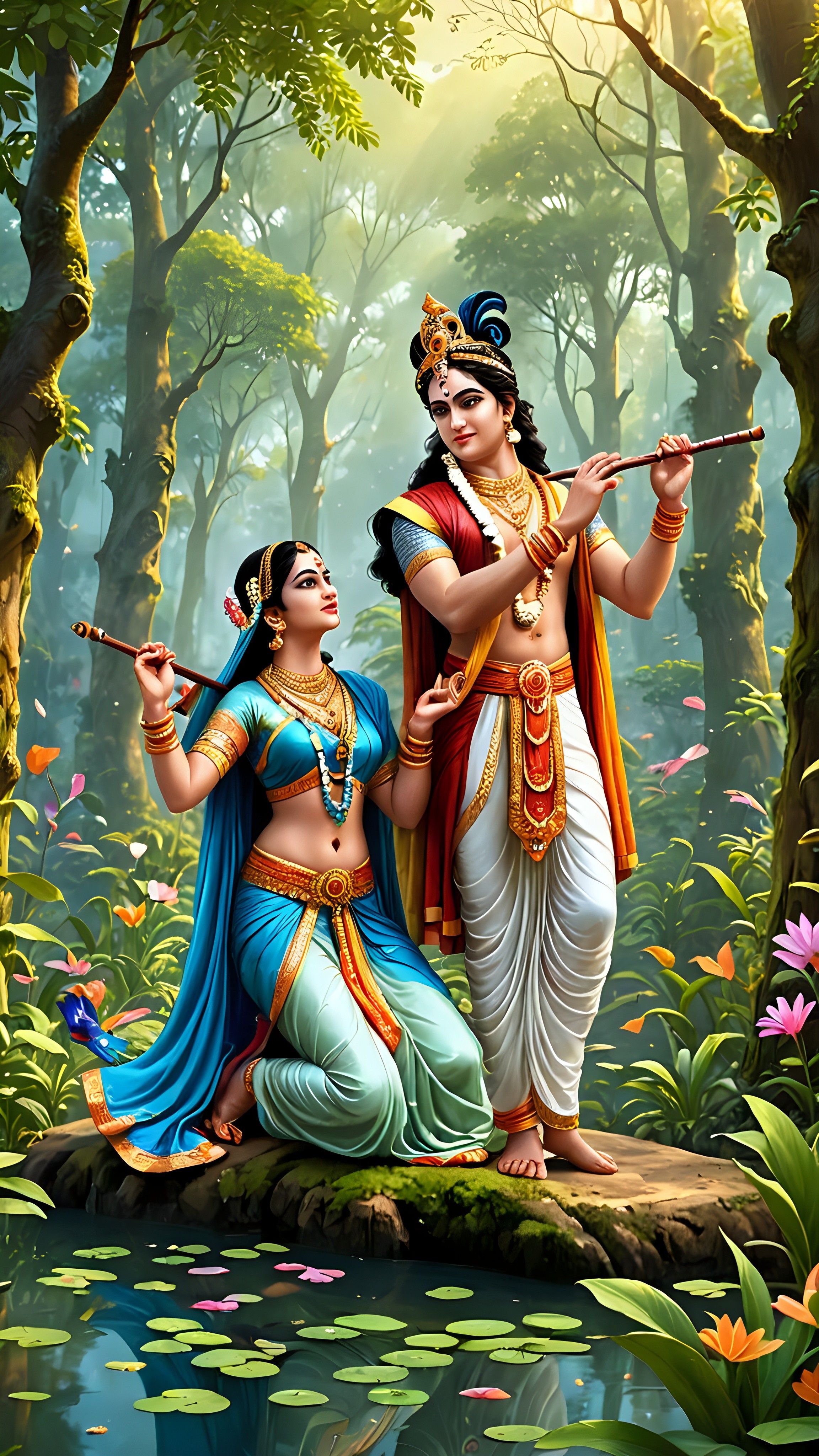 Krishna and Radha in Vrindavan forest