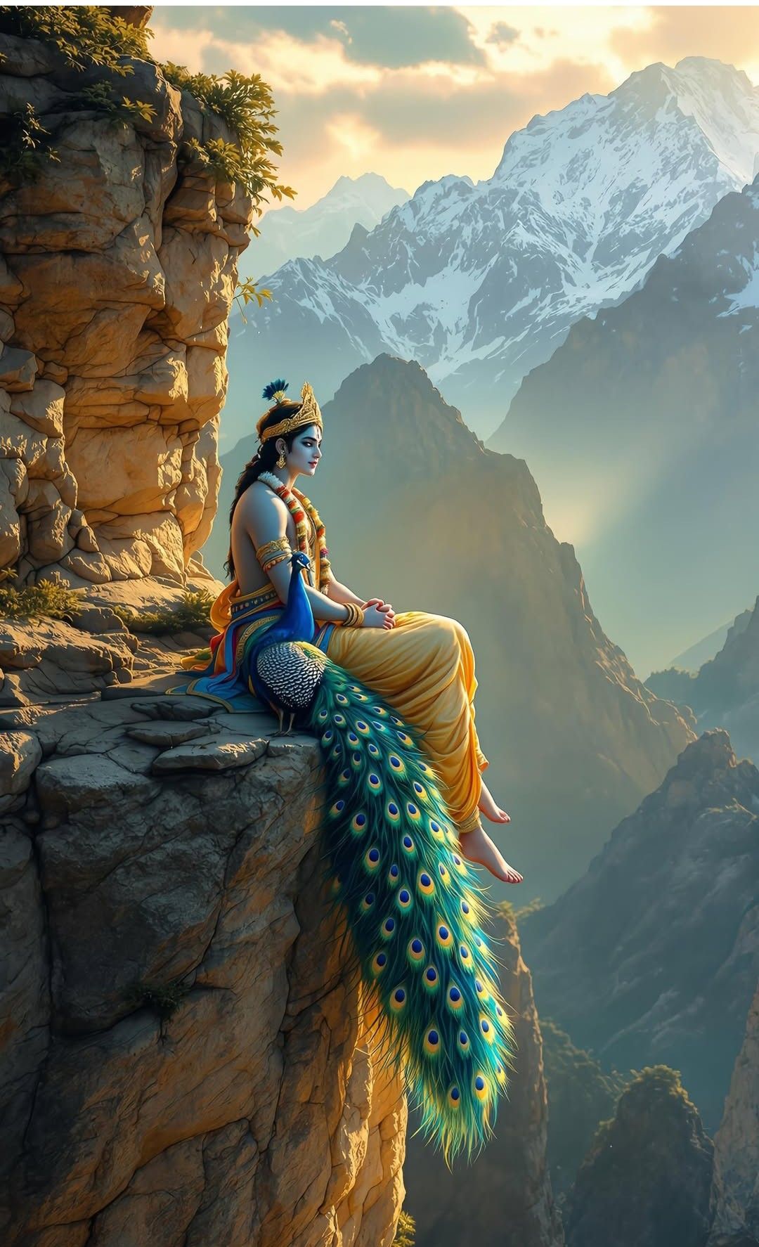 Krishna resting on a Himalayan cliff