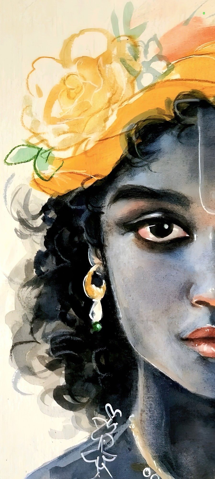 Watercolor portrait of Lord Krishna