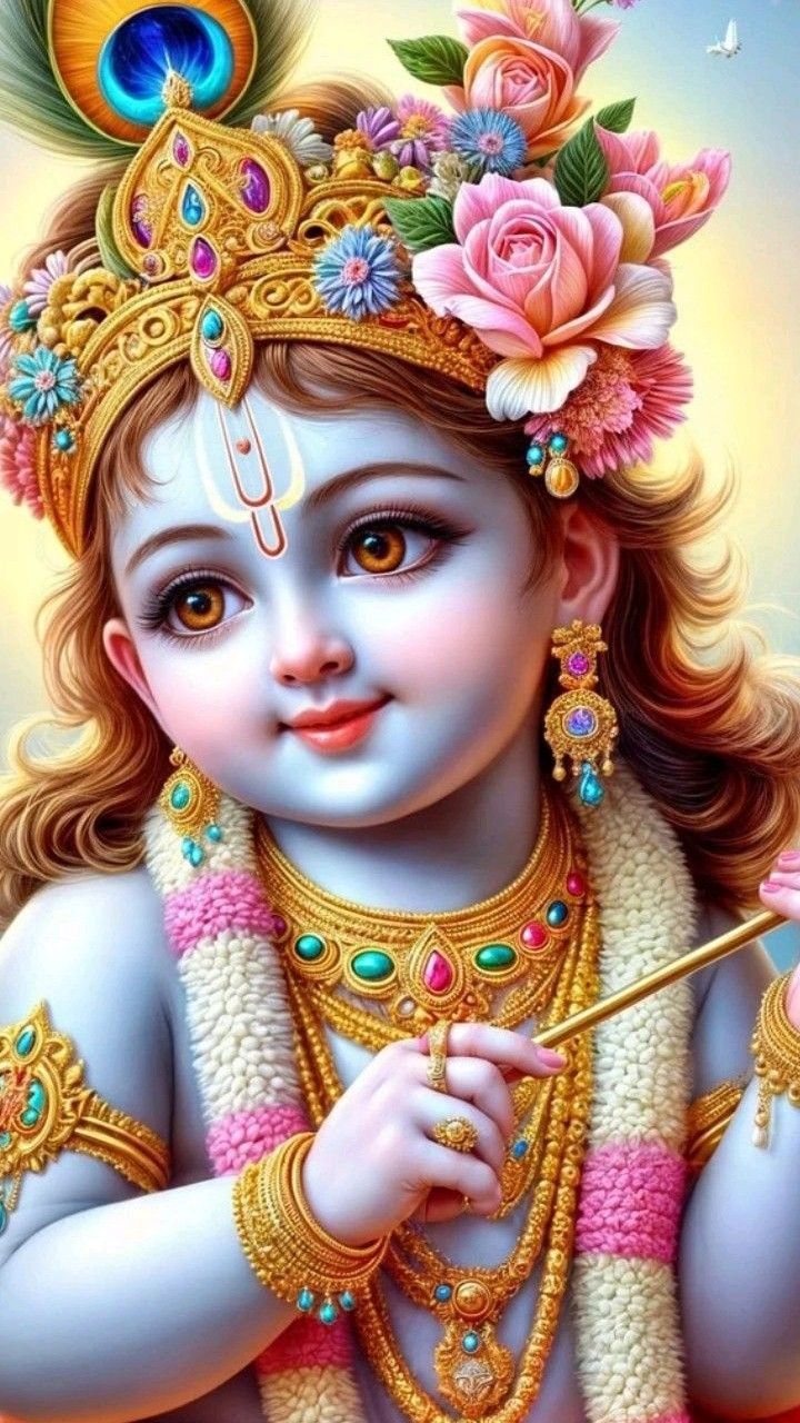 Adorable baby Krishna with a flute