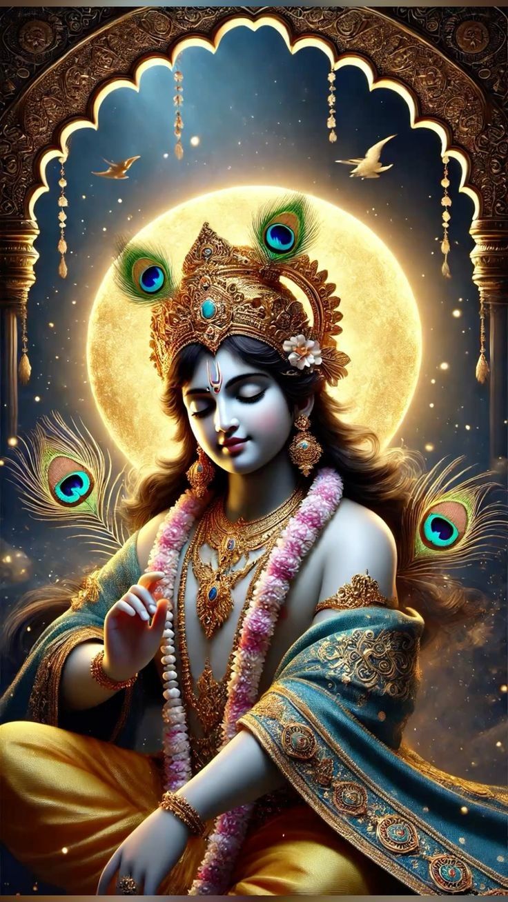 Lord Krishna with peacock feather halo