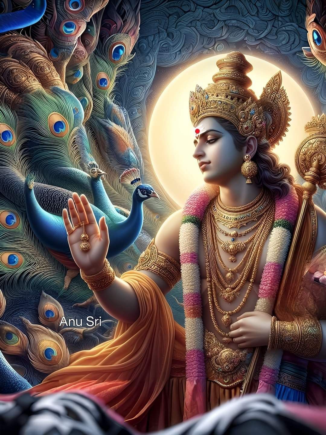 Lord Krishna with peacock feather and flute