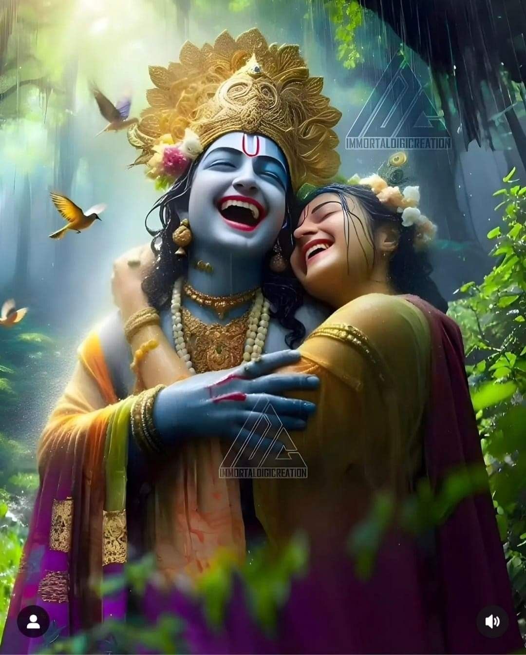 Krishna and Radha in a loving embrace