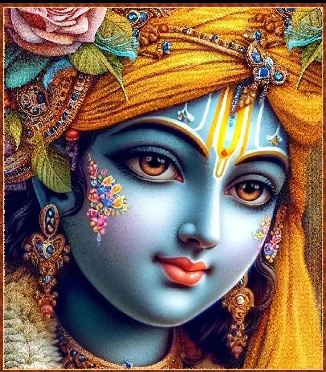 Lord Krishna\'s enchanting blue face portrait