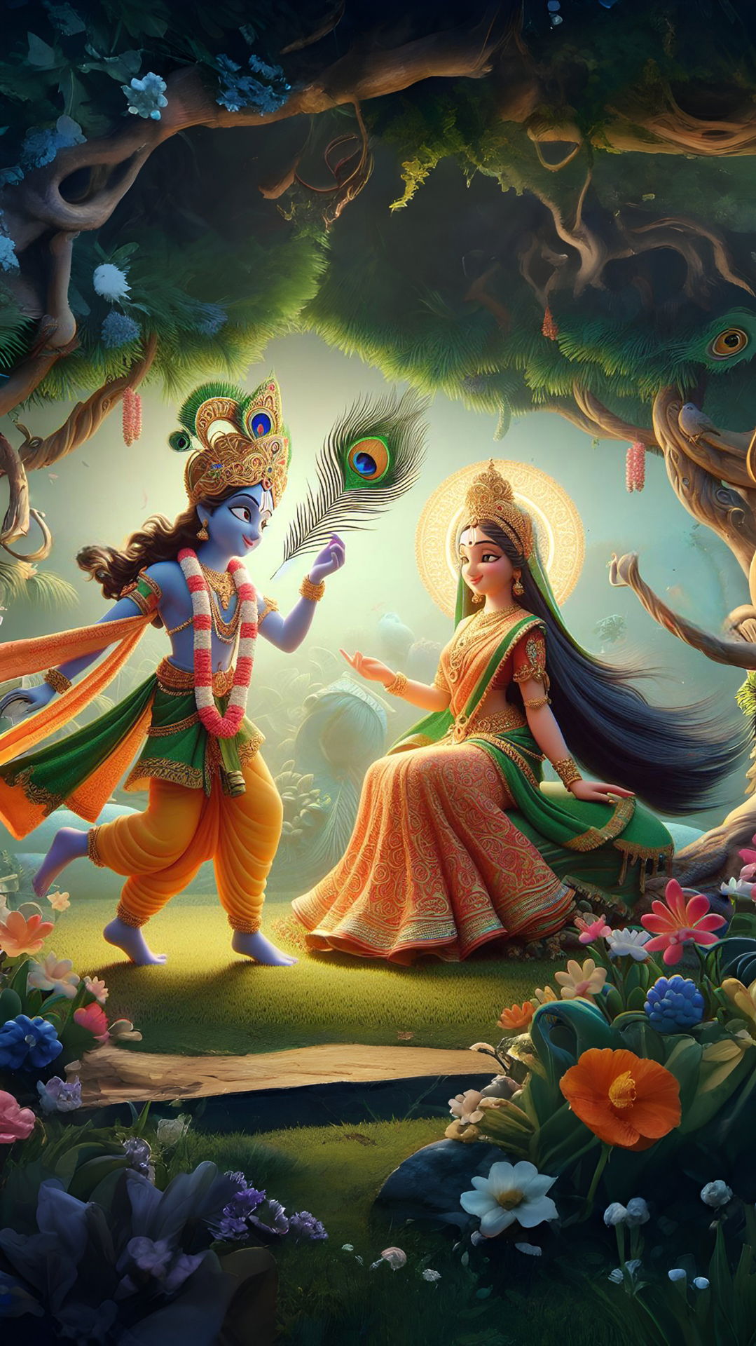 Krishna and Radha in Vrindavan forest