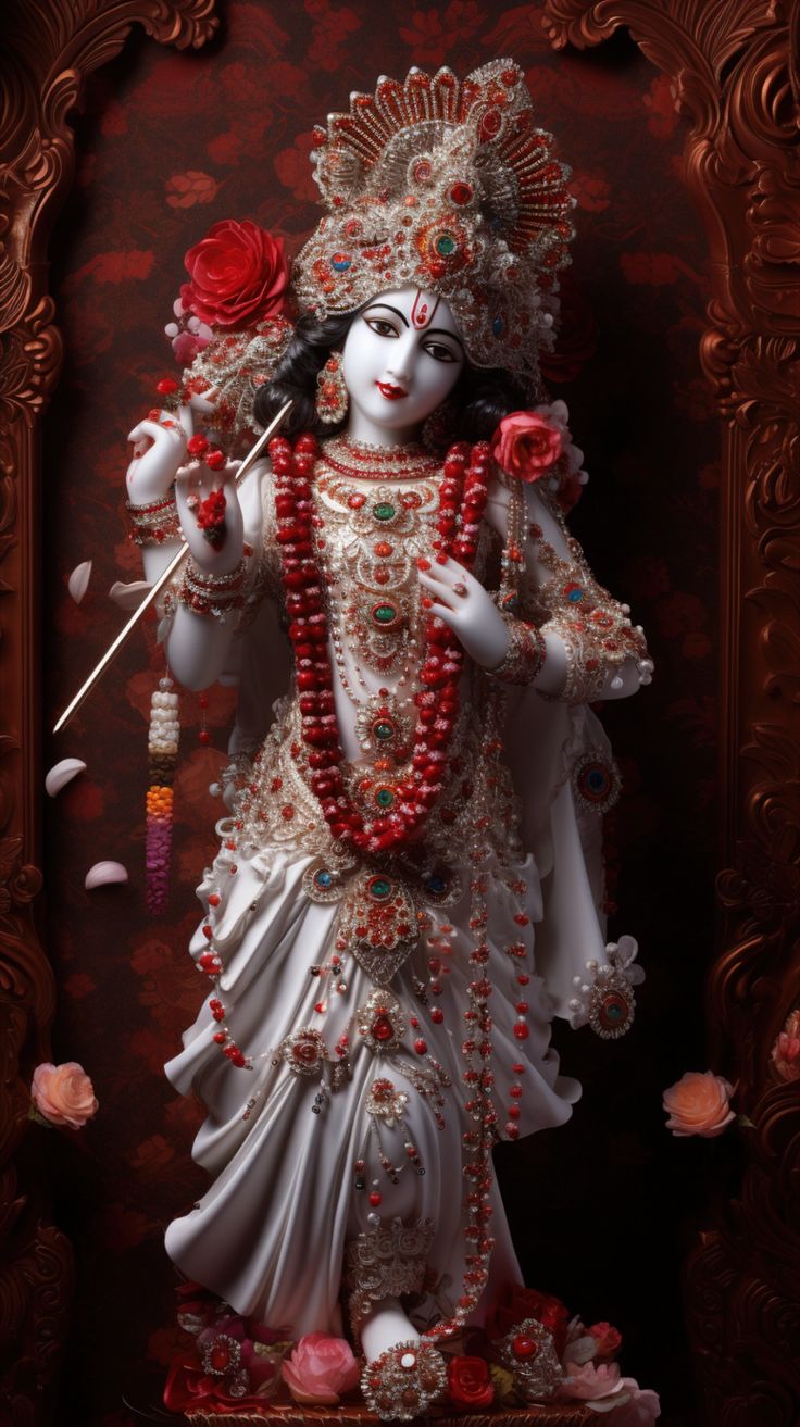 Lord Krishna with flute and flowers