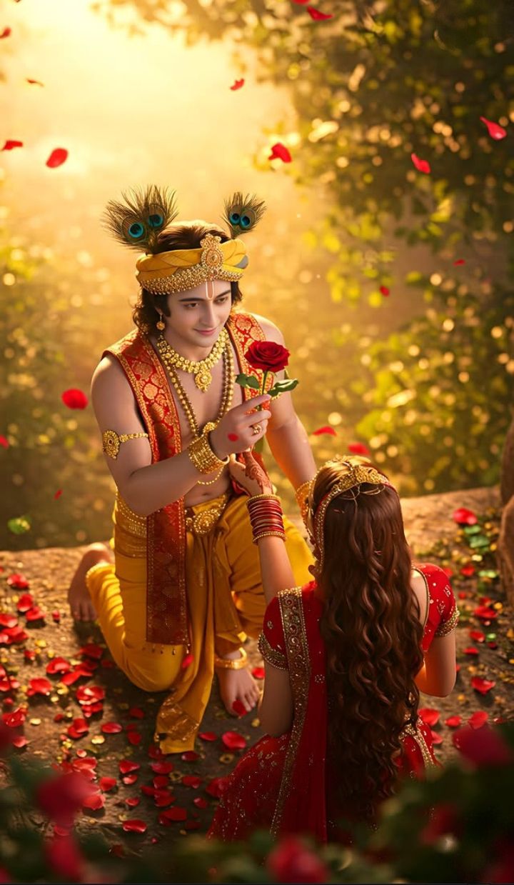 Krishna offering rose to Radha