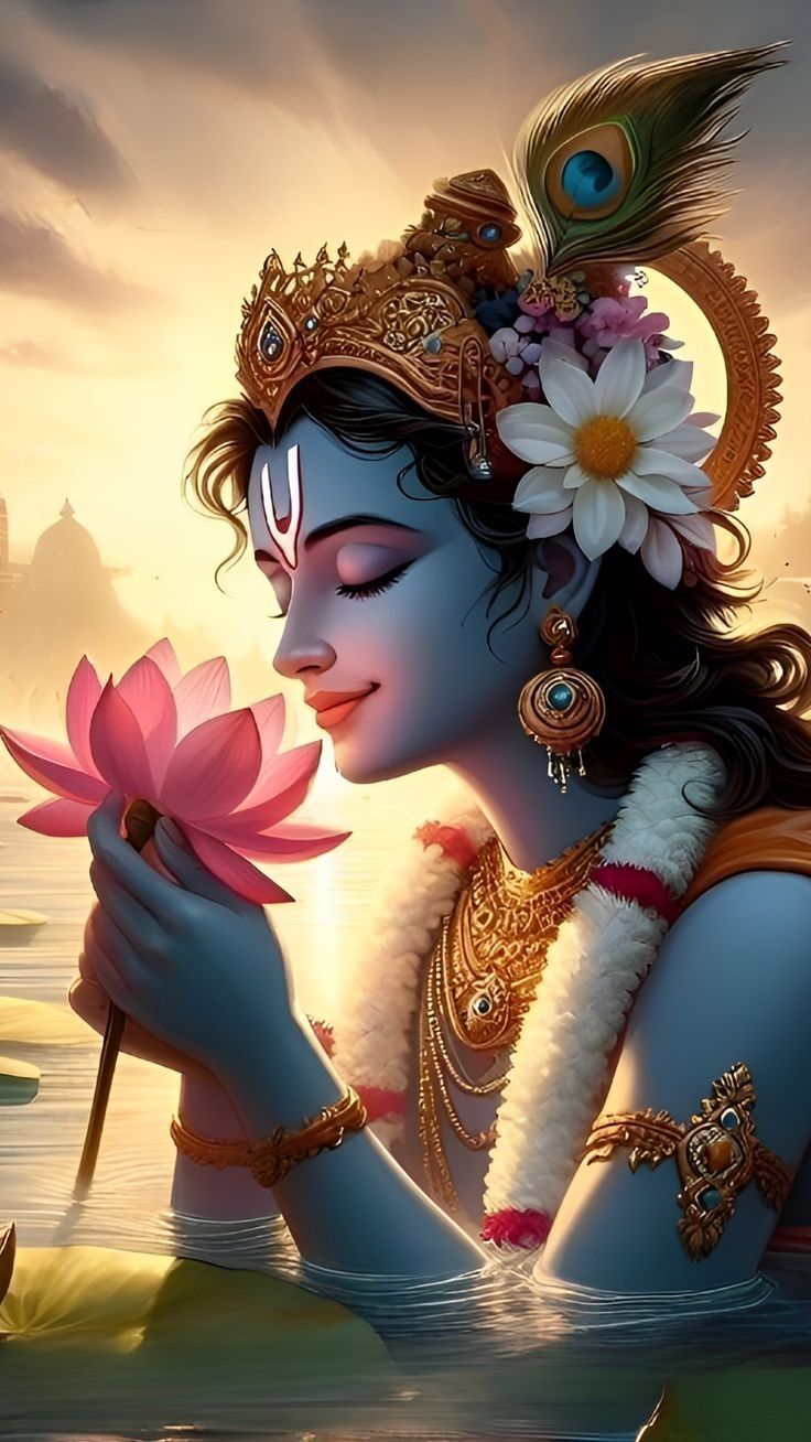 Krishna with lotus flower divine portrait