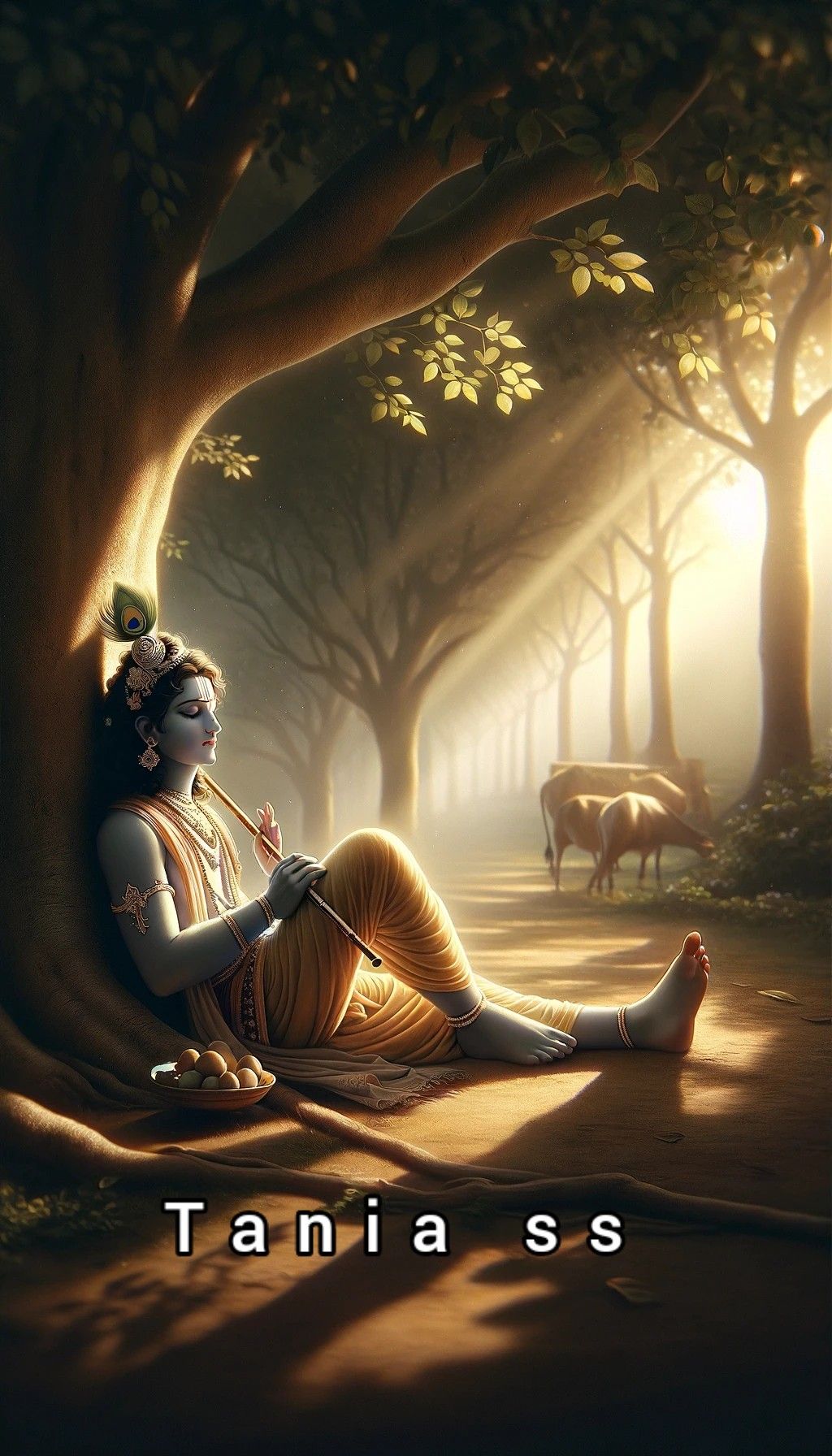 Krishna resting in Vrindavan forest