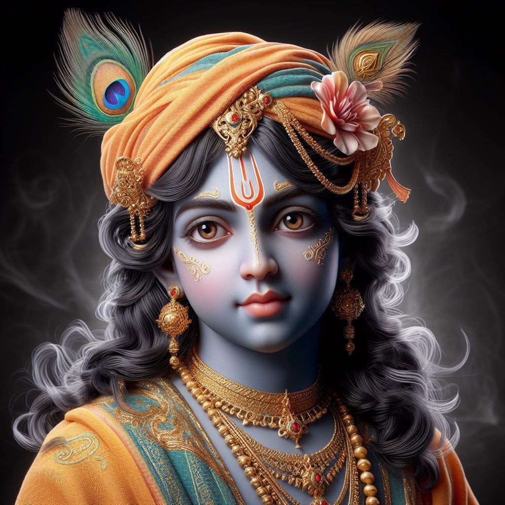 Lord Krishna with peacock feather crown