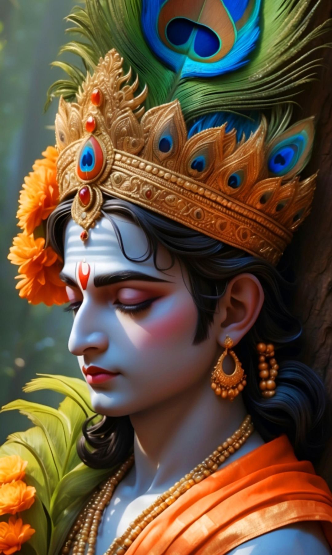 Lord Krishna with peacock feather crown