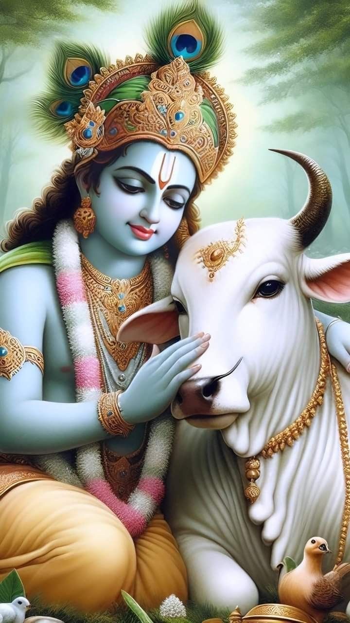 Krishna with a cow and flute