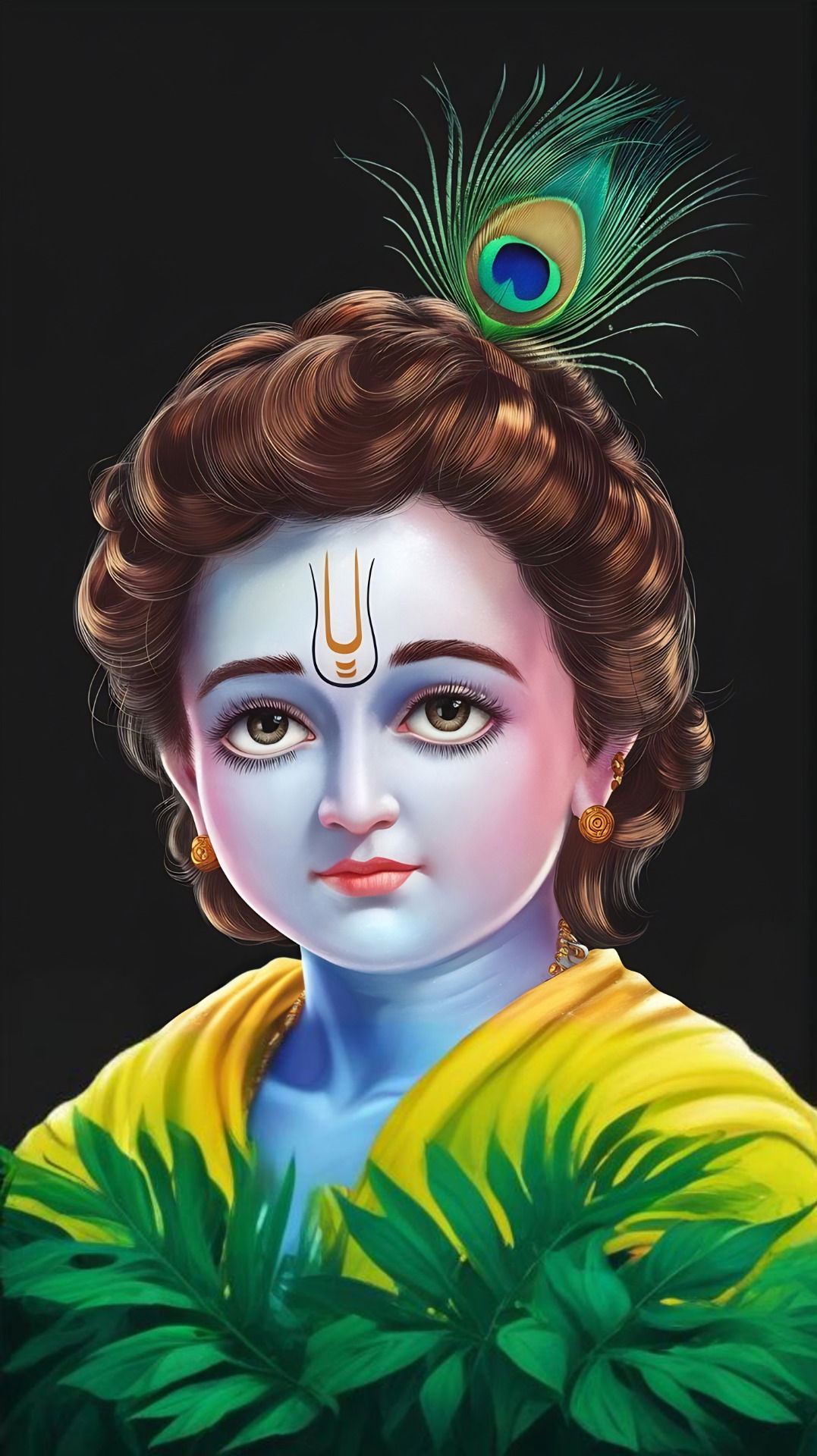 Adorable baby Krishna with peacock feather