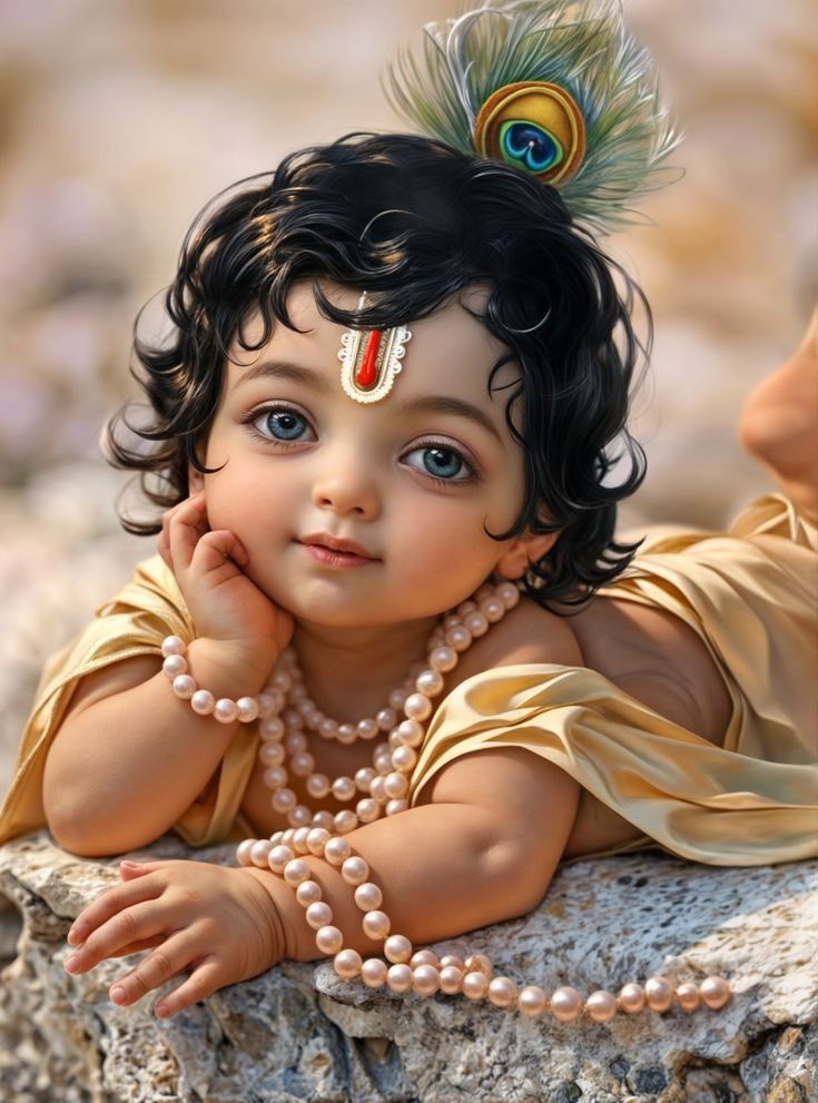 Baby Krishna with peacock feather