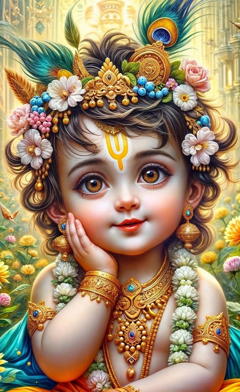 Baby Krishna with peacock feather crown
