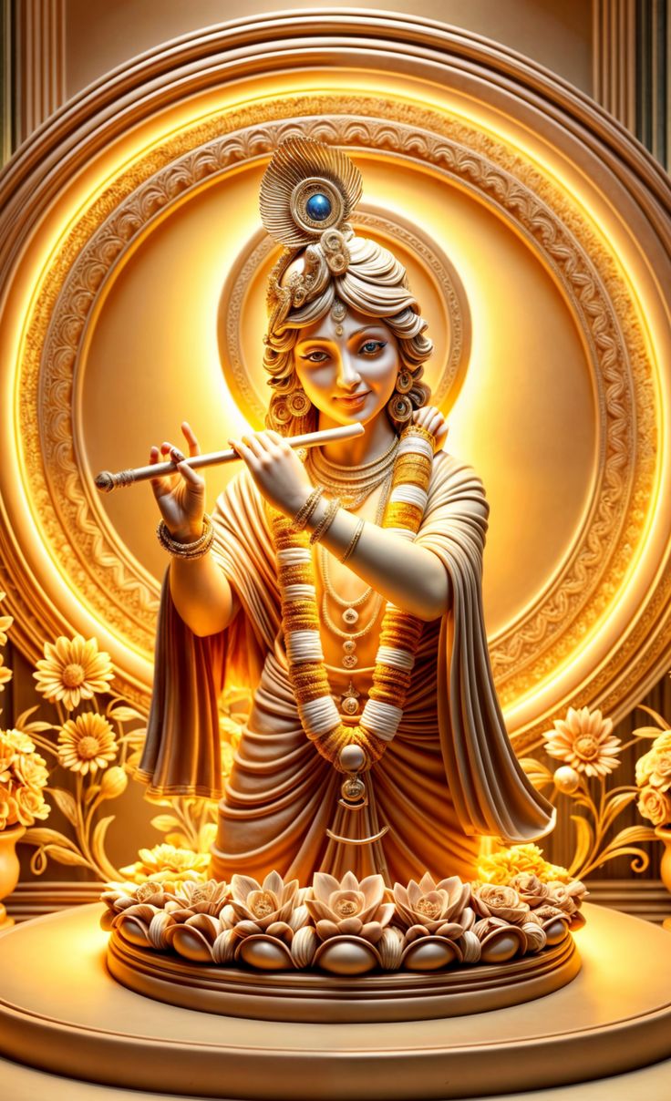 Golden Krishna playing the flute