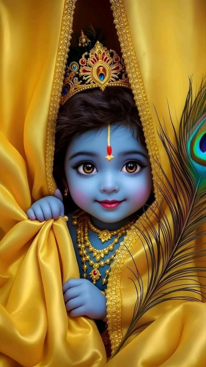 Baby Krishna with peacock feather portrait