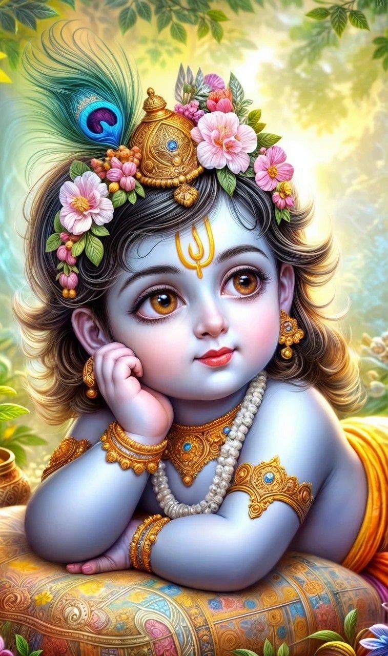 Sweet baby Krishna with peacock feather
