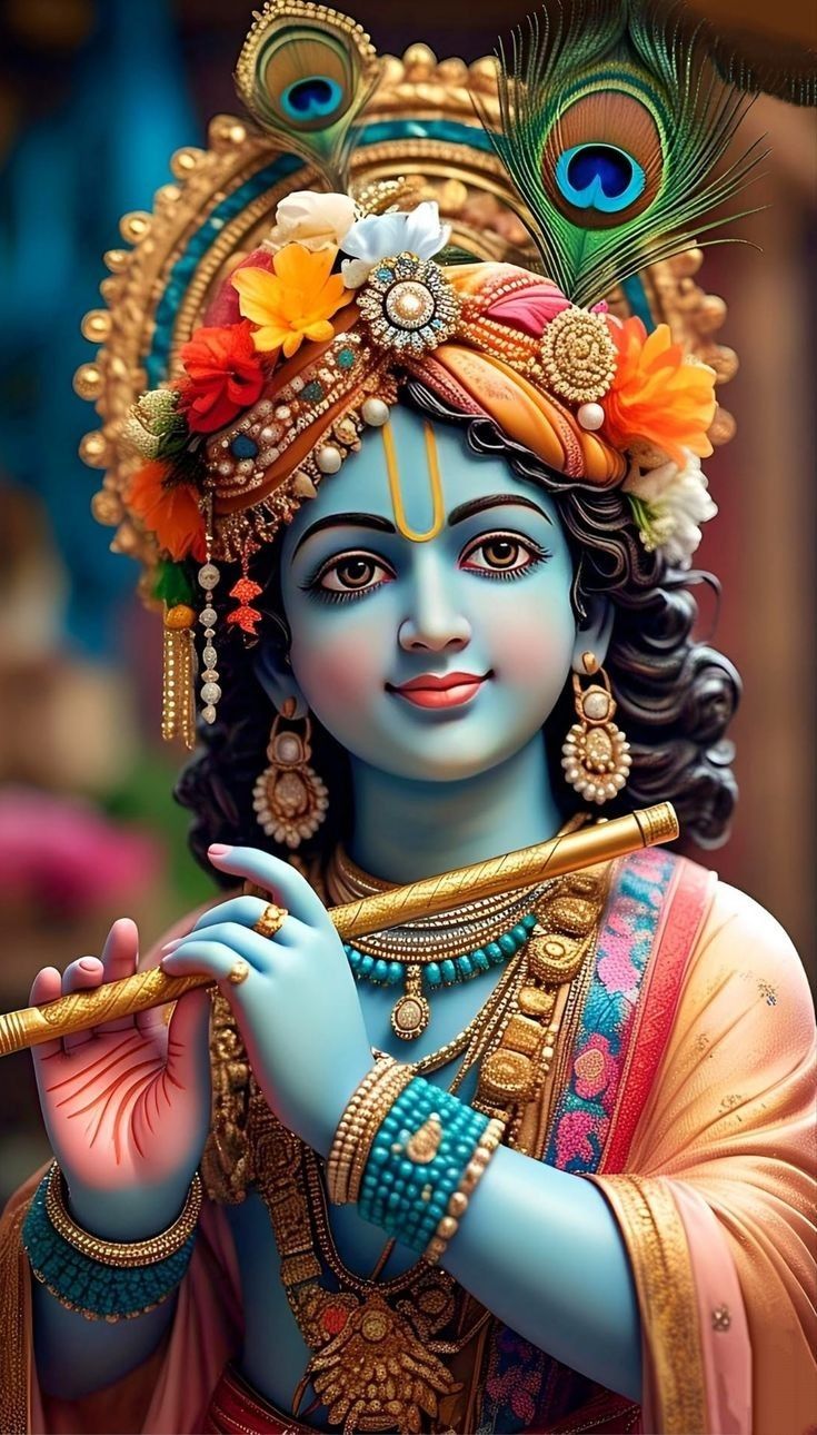 Lord Krishna playing flute, divine portrait