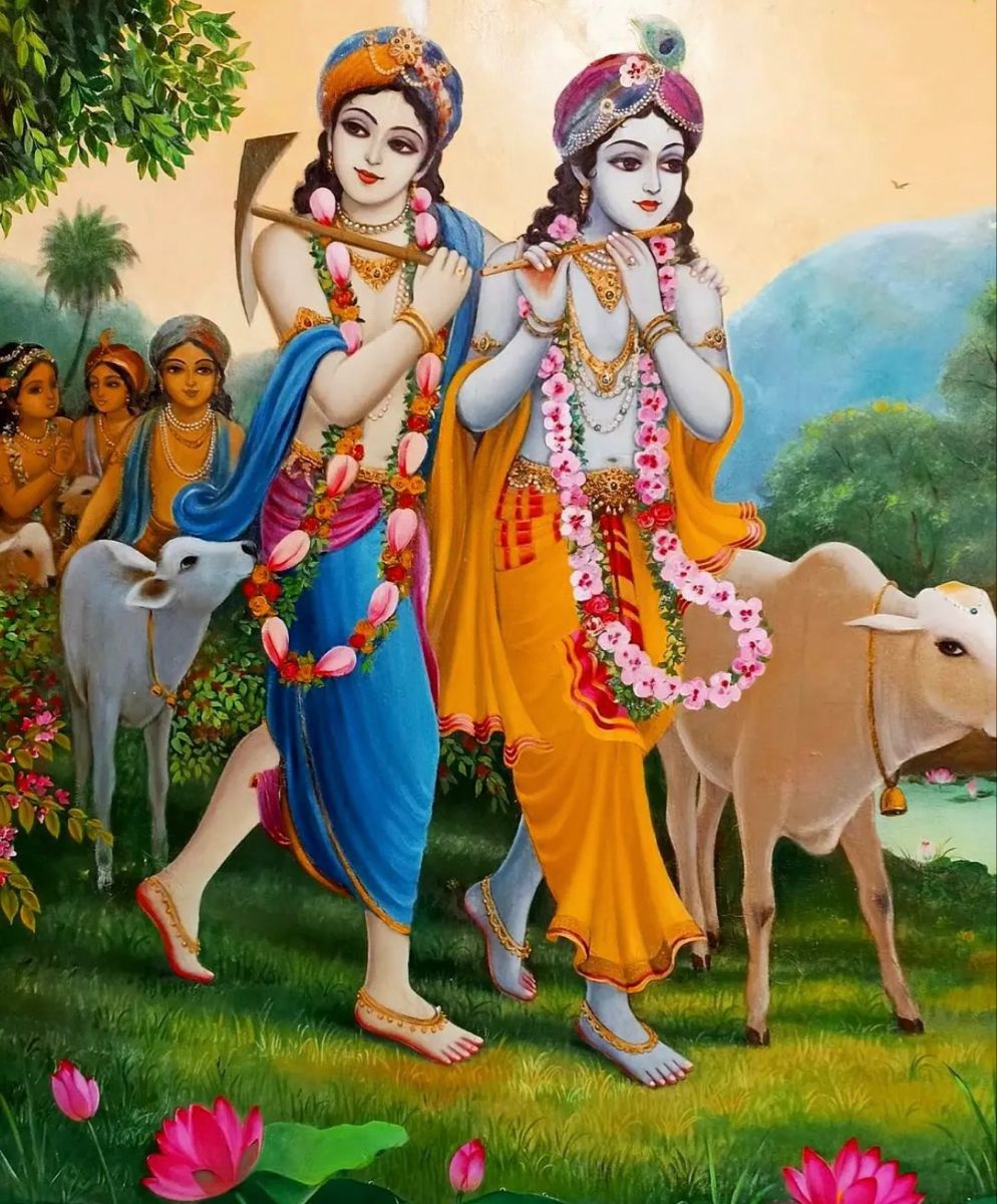 Krishna with Radha amidst peaceful pastures