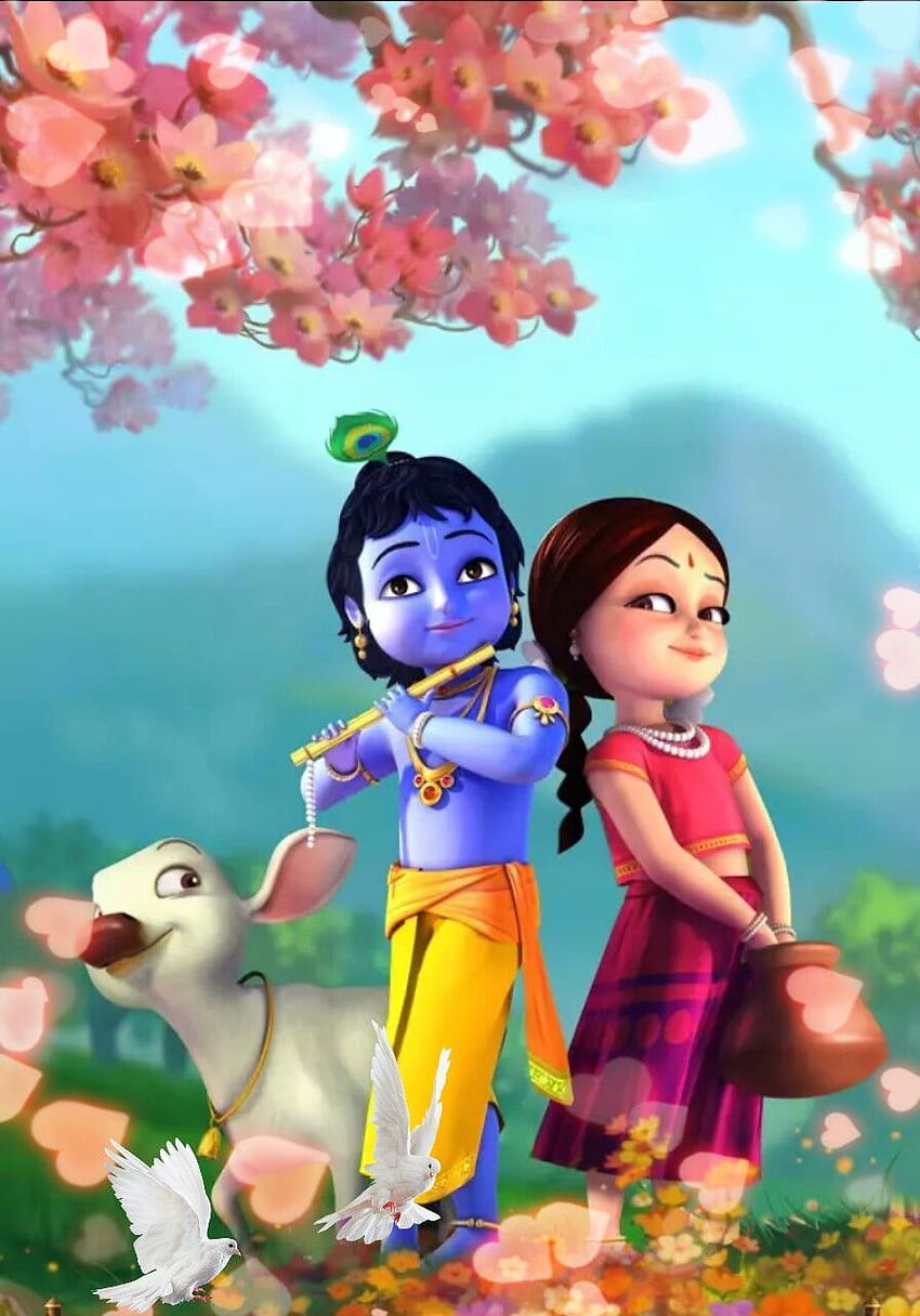 Krishna and Radha in Vrindavan scene