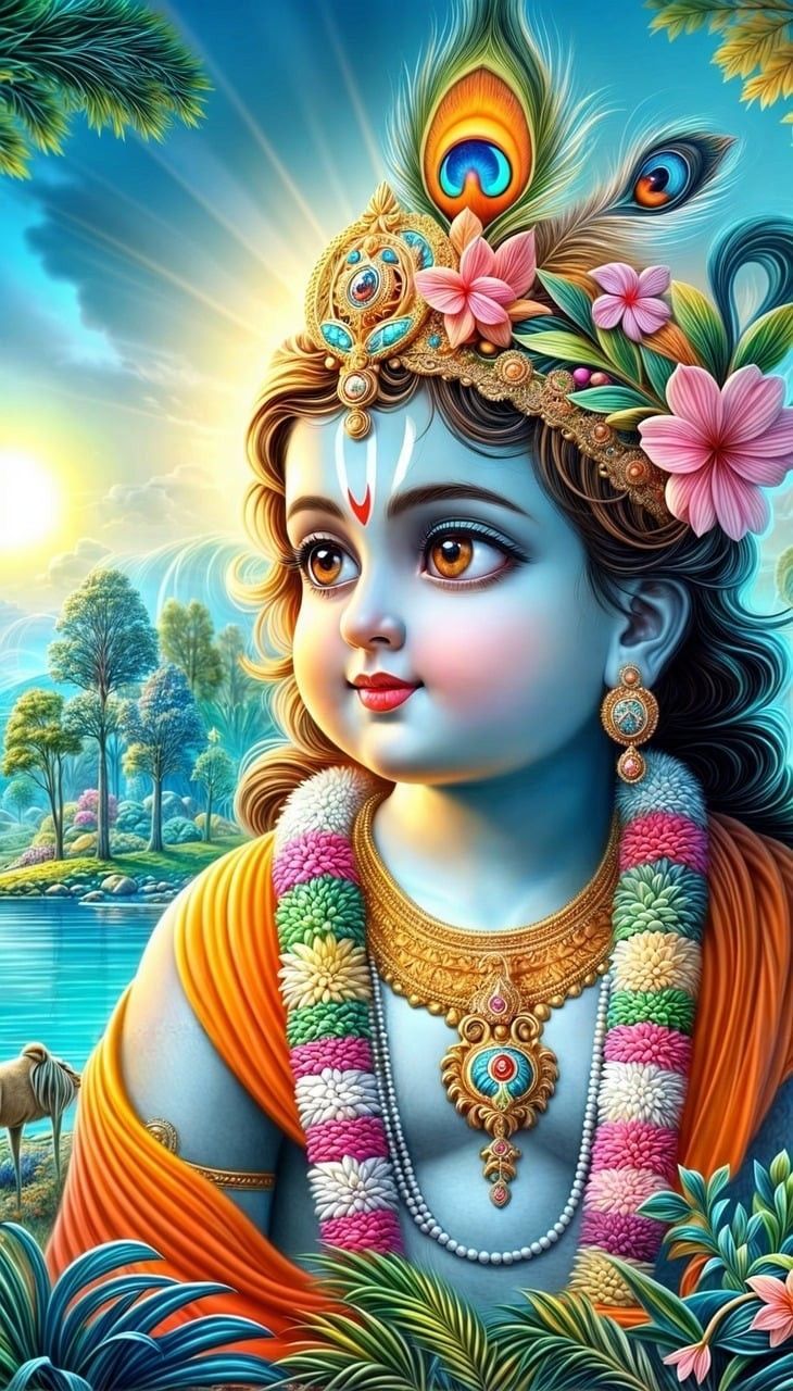 Baby Krishna with peacock feather crown