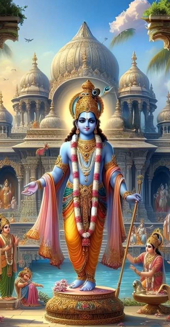 Lord Krishna with flute and peacock feather