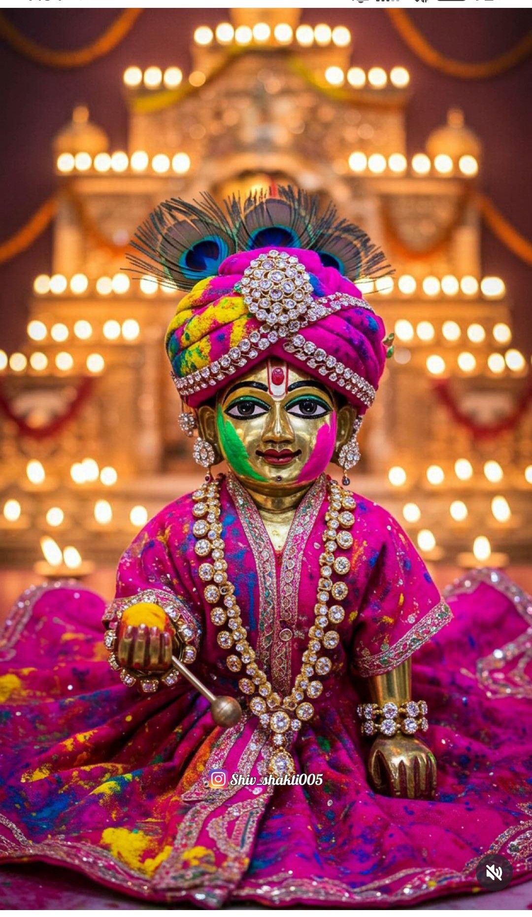 Colorful Krishna adorned with peacock feather