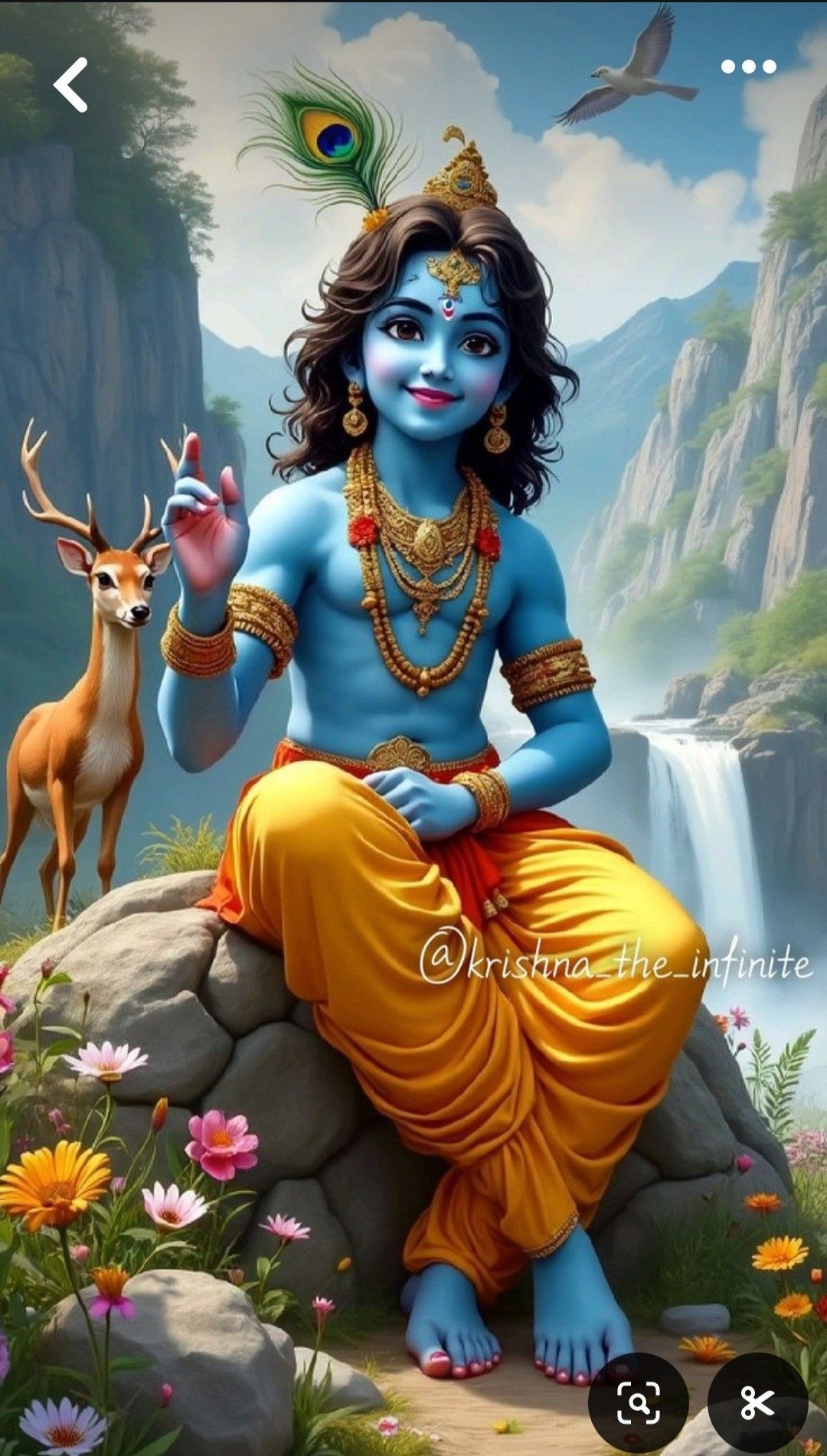 Krishna playing flute in forest