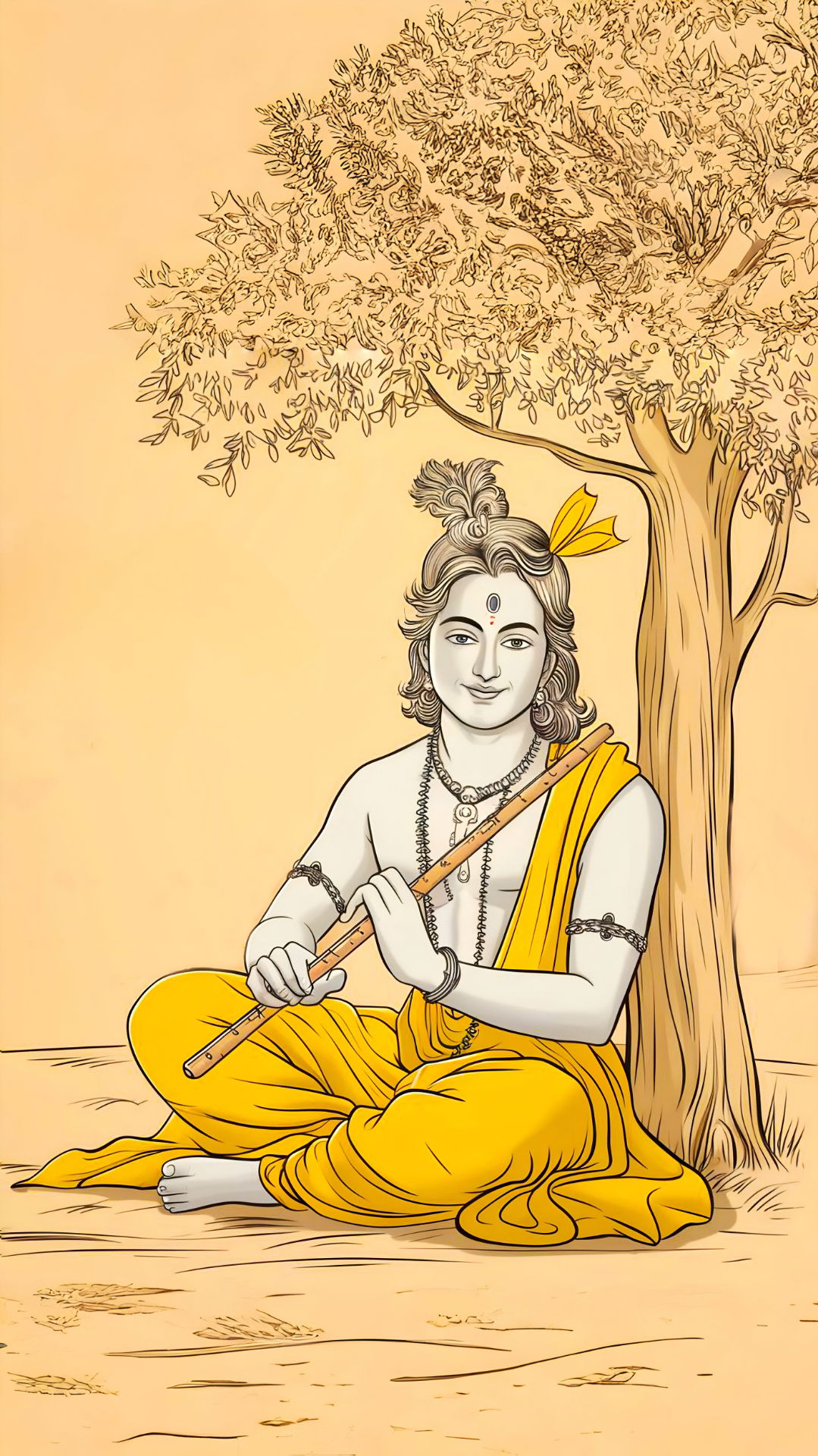 Krishna playing the flute under a tree